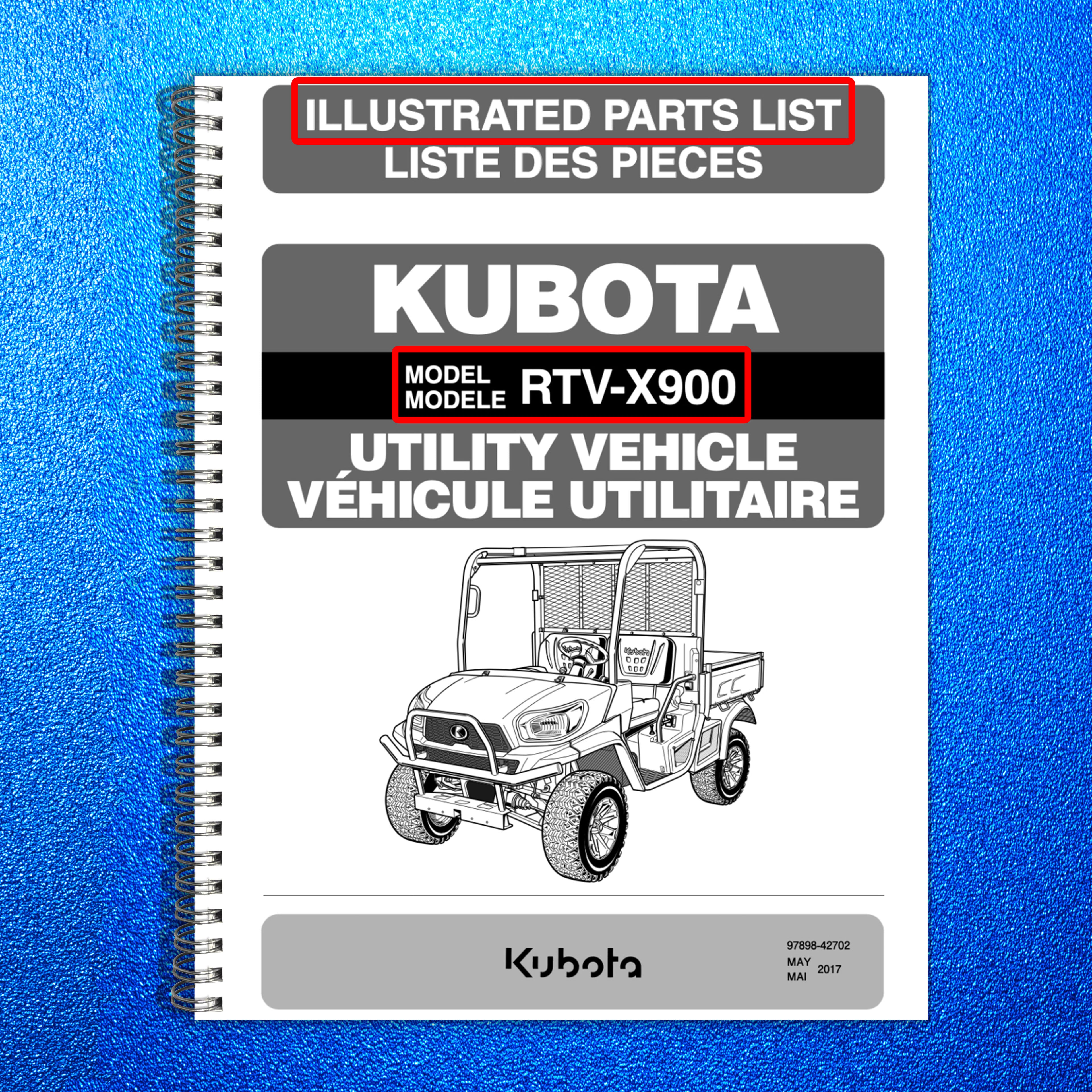 KUBOTA RTV-X900 Utility Vehicles Spare Parts List Manual WIRE BOUND TOUGH COVERS