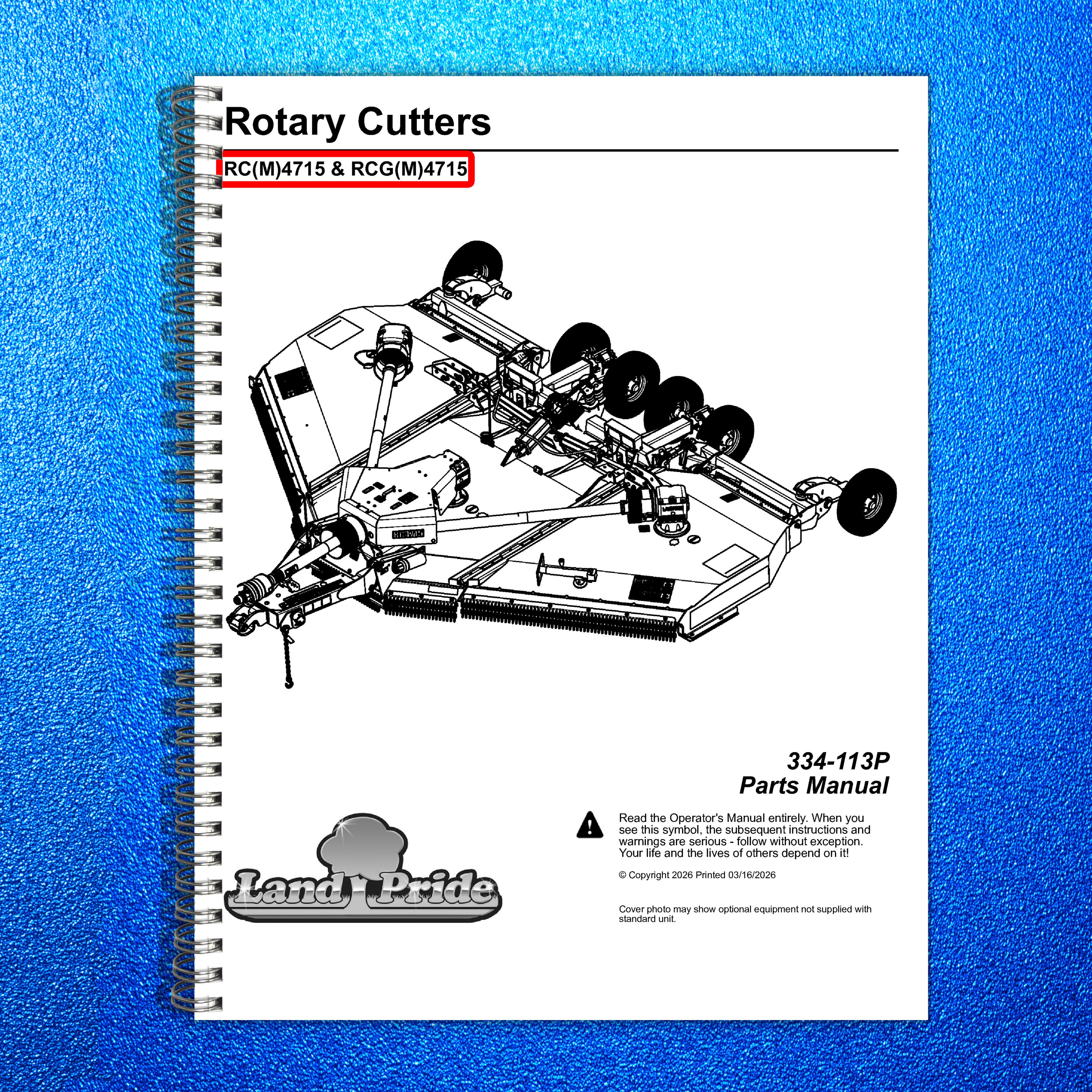 LAND PRIDE RC4715 Rotary Cutters Parts Manual 2026 - WIRE BOUND - TOUGH COVERS