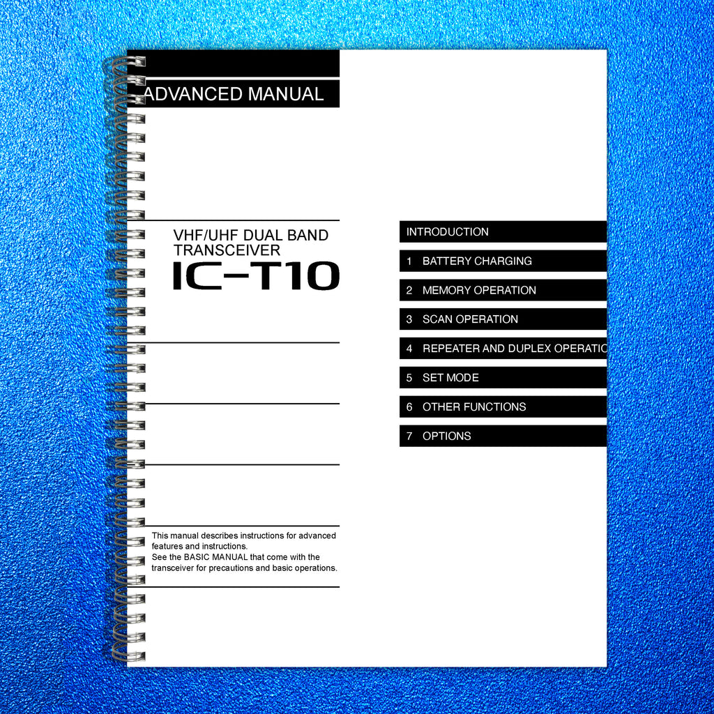 ICOM IC-T10 TRANSCEIVER ADVANCED MANUAL - STEEL WIRE BOUND - PROTECTIVE COVERS