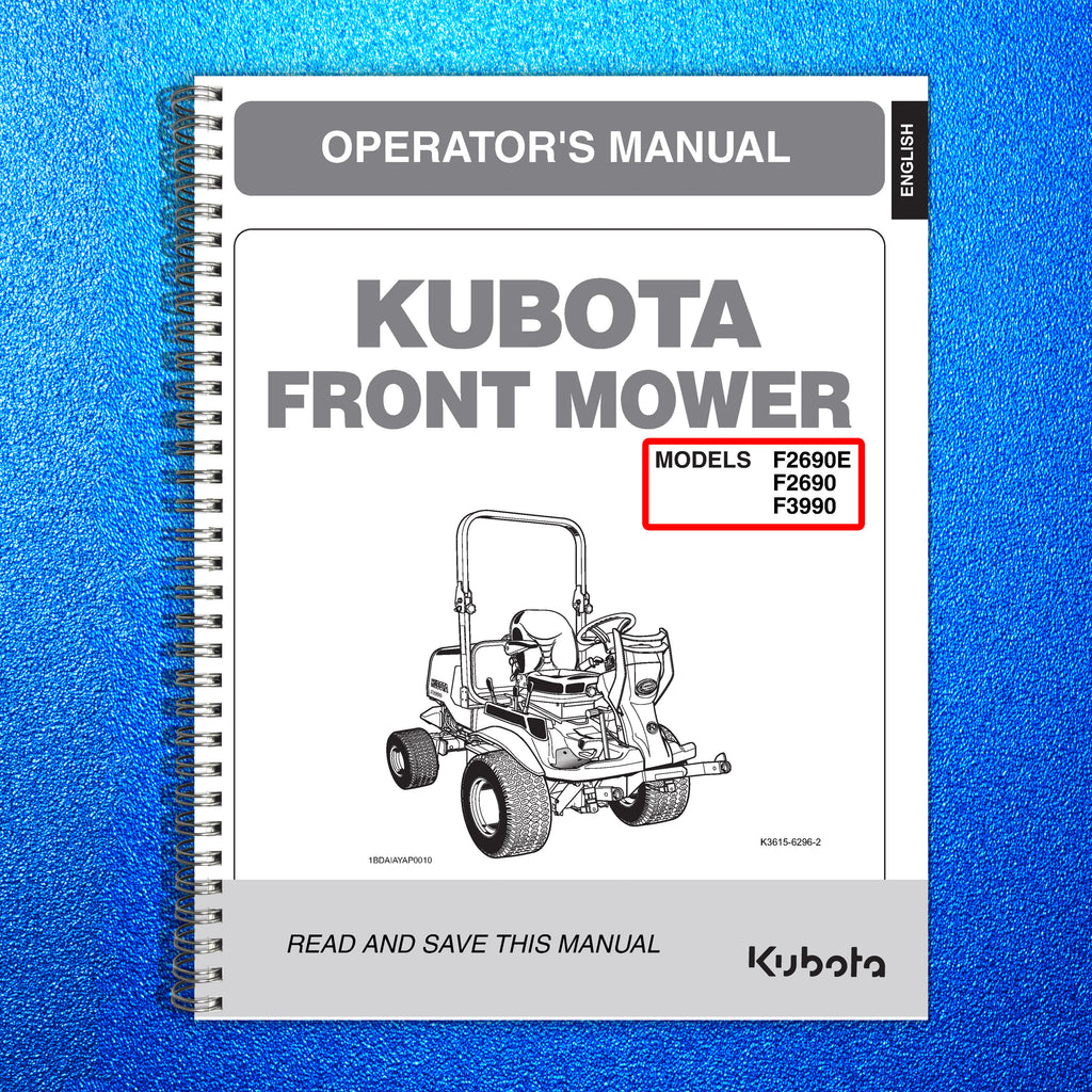 KUBOTA F2690E F2690 F3990 Mower Operators Manual - WIRE BOUND, TOUGH COVERS