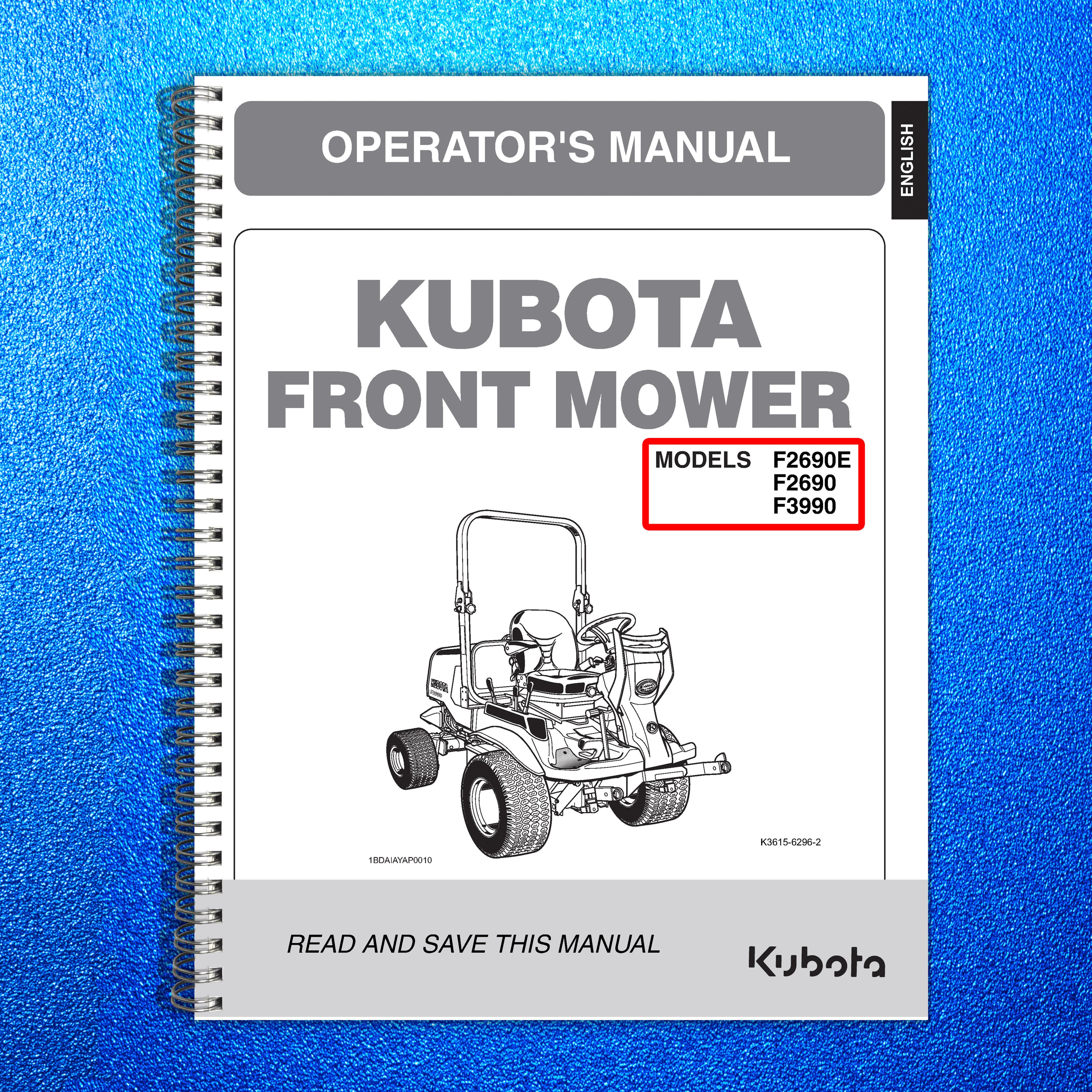 KUBOTA F2690E F2690 F3990 Mower Operators Manual - WIRE BOUND, TOUGH COVERS