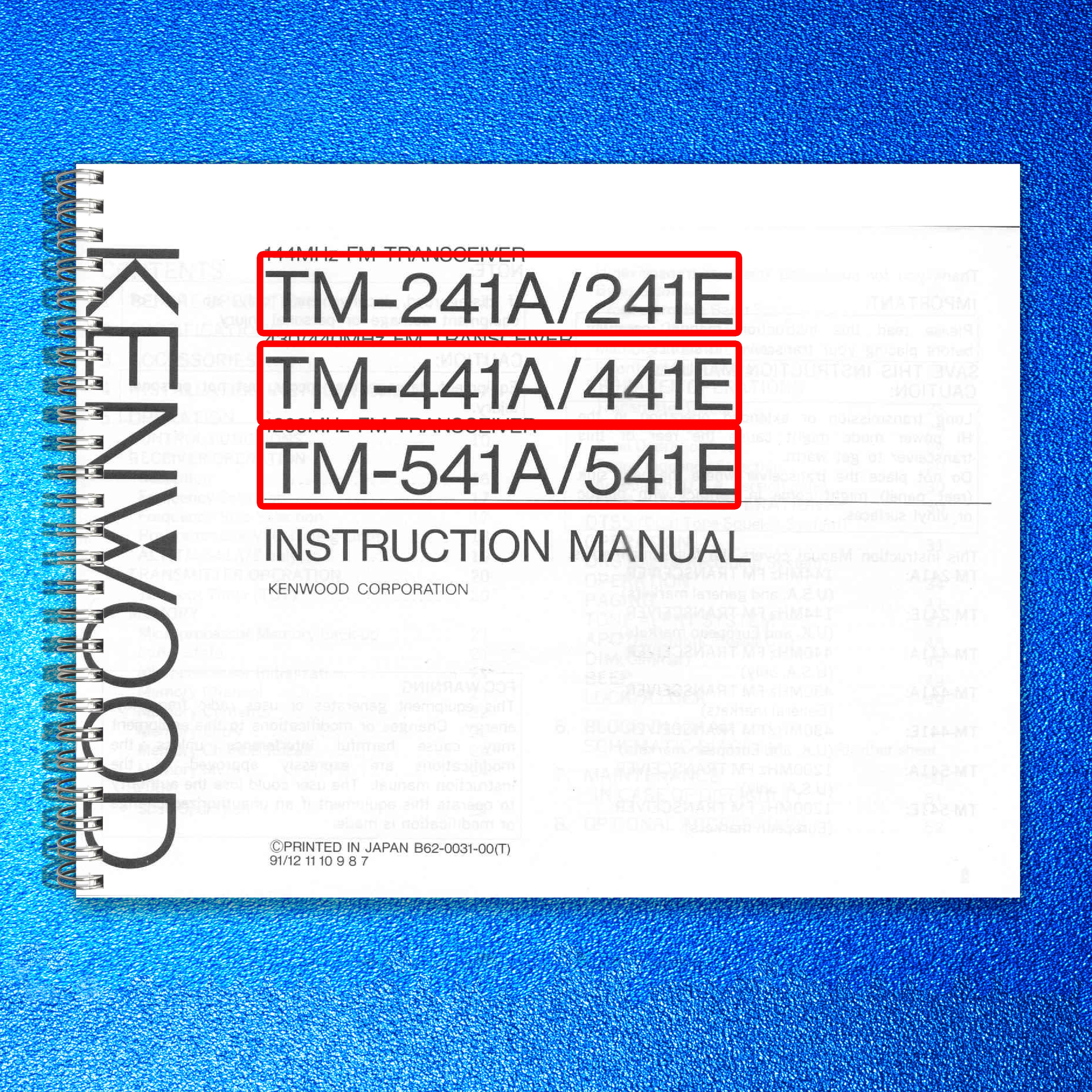KENWOOD TM-241A 241E 441A 441E 541A 541E FM Transceiver Instruction Manual