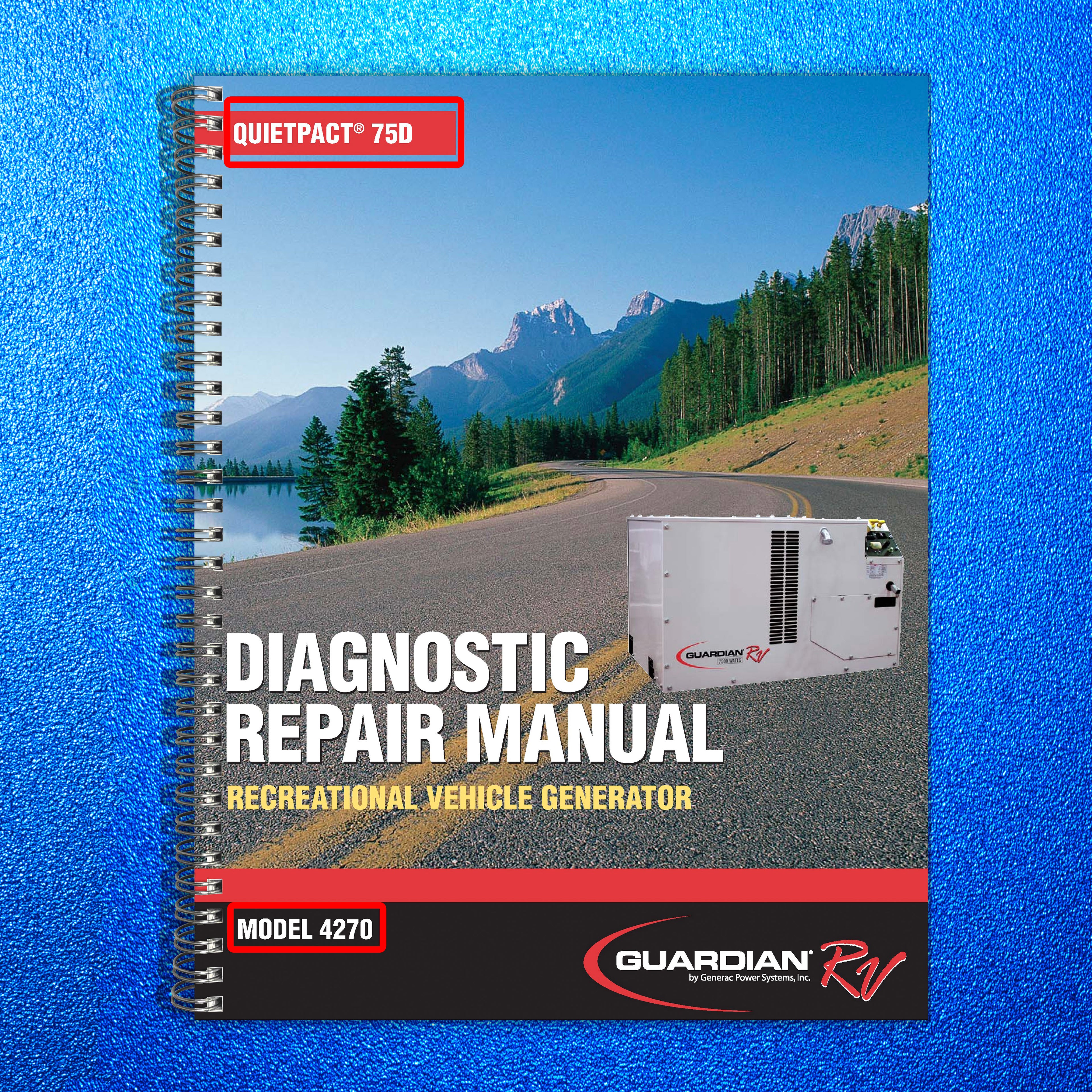 GUARDIAN QuietPact 75D RV Generator Diagnostic Repair Manual - WIRE BOUND