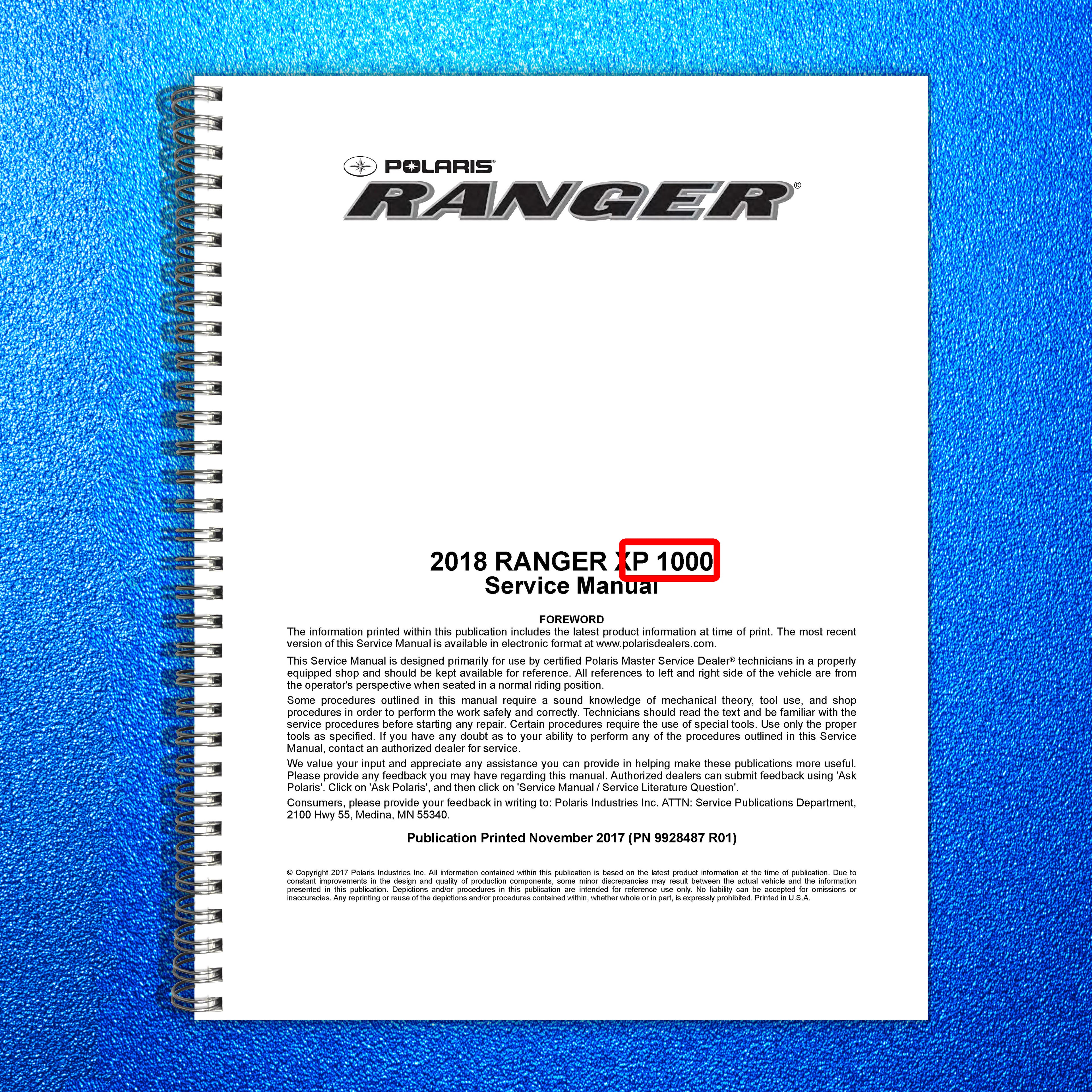 POLARIS Ranger Crew XP 1000 Service Manual 2018 - BOUND - COVERS - XL FOLDOUTS