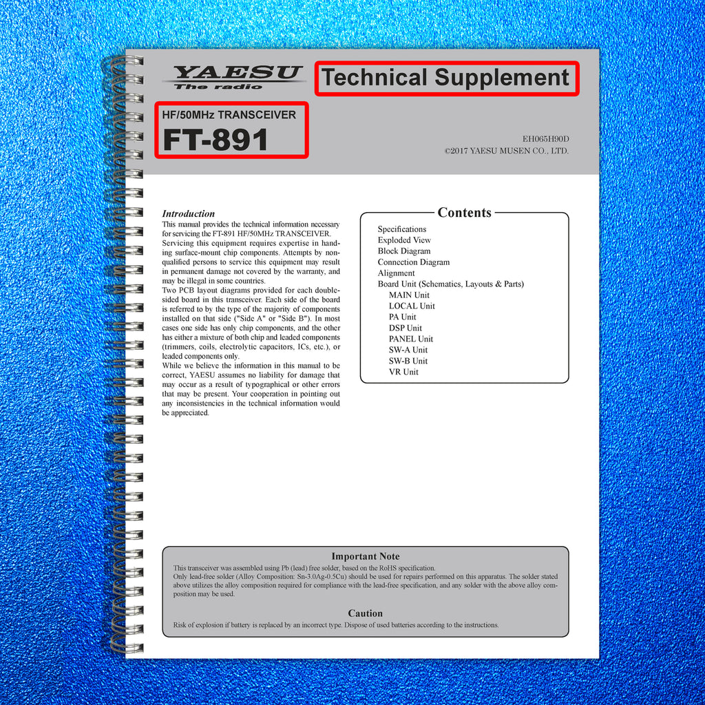YAESU FT-891 TRANCEIVER TECHNICAL MANUAL - LARGE FOLD-OUT PAGES - WIRE BOUND