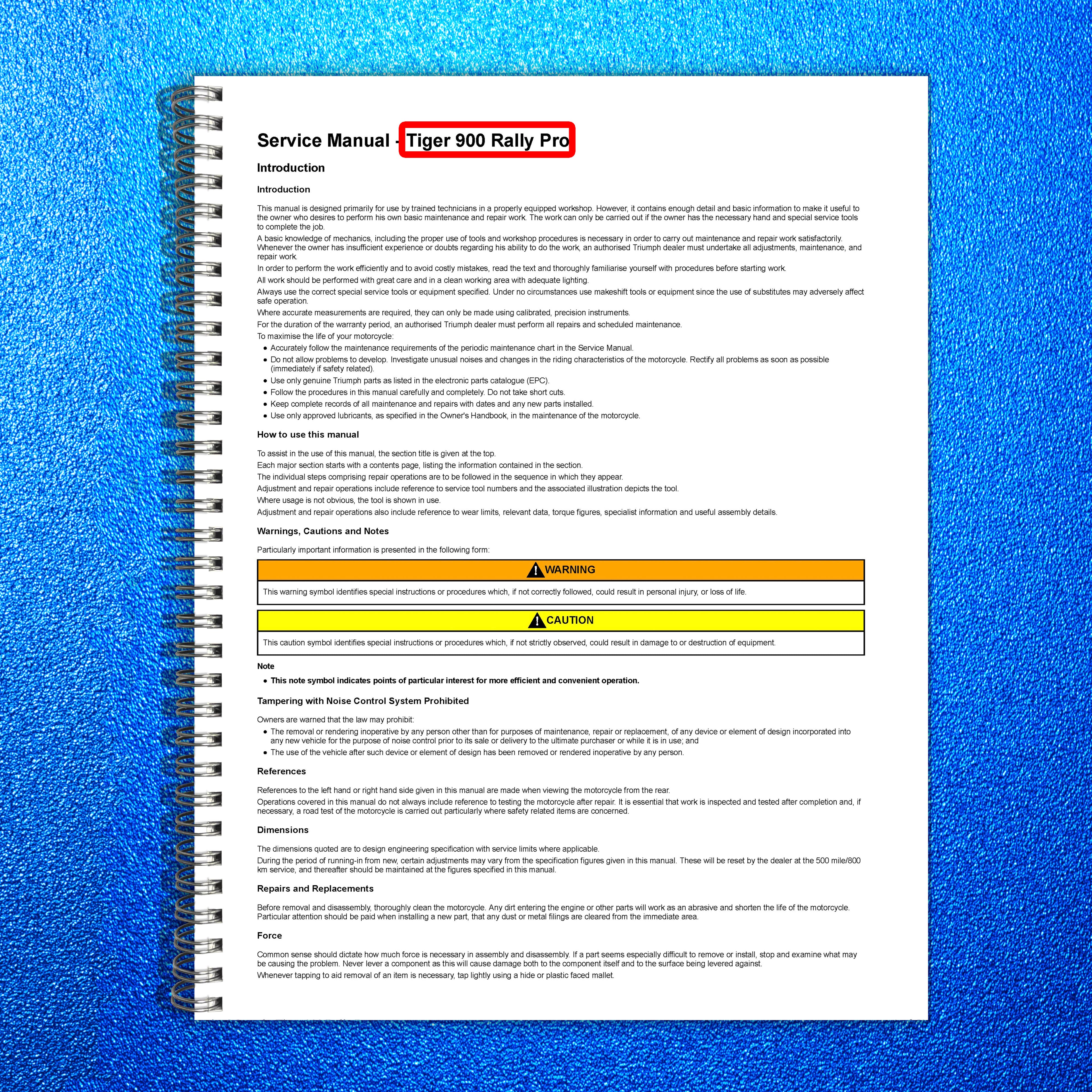 TRIUMPH Tiger 900 Rally Pro Motorcycle Service Manual - WIRE BOUND - COVERS