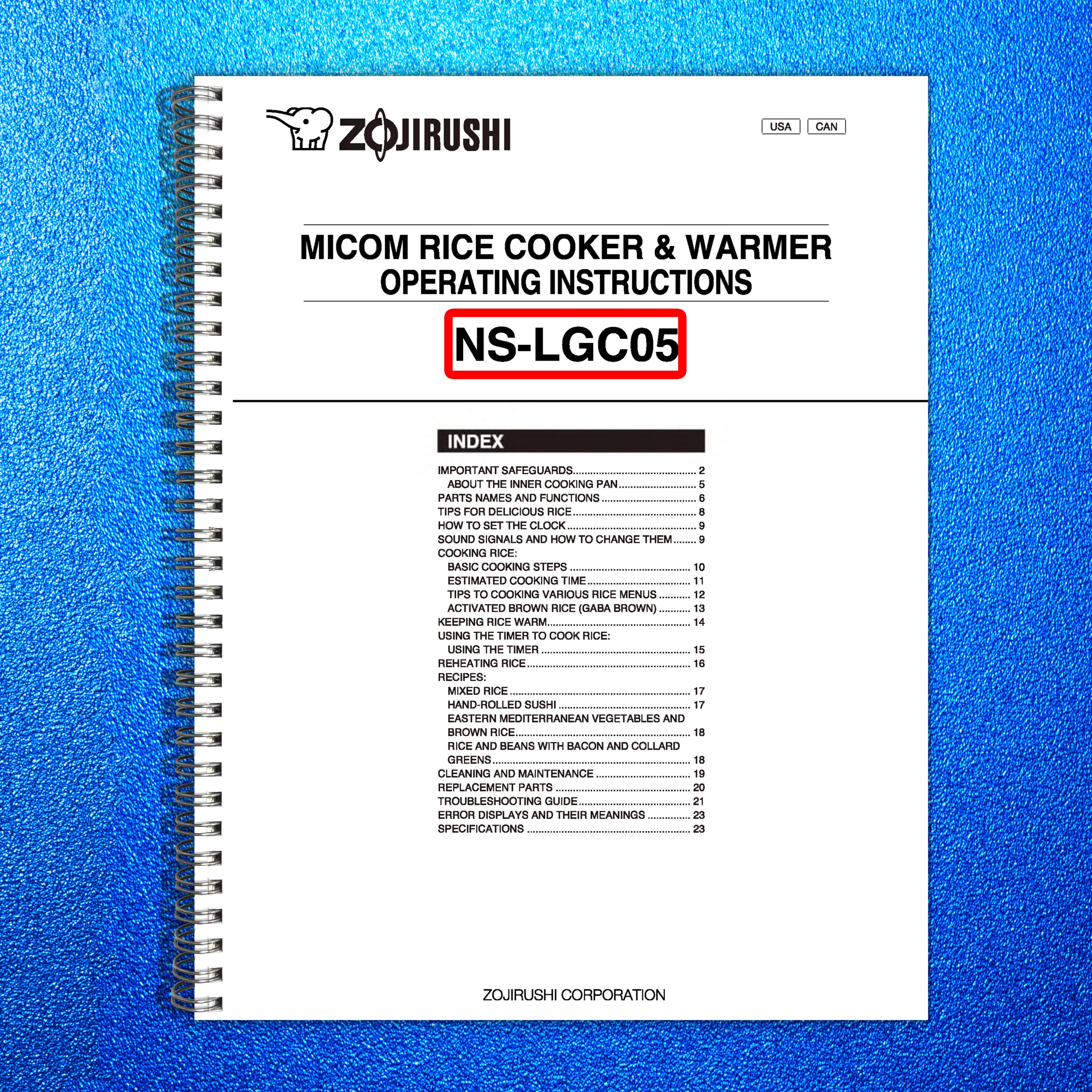 ZOJIRUSHI NS-LGC05 Micom Rice Cooker  Warmer Operating Instructions Manual