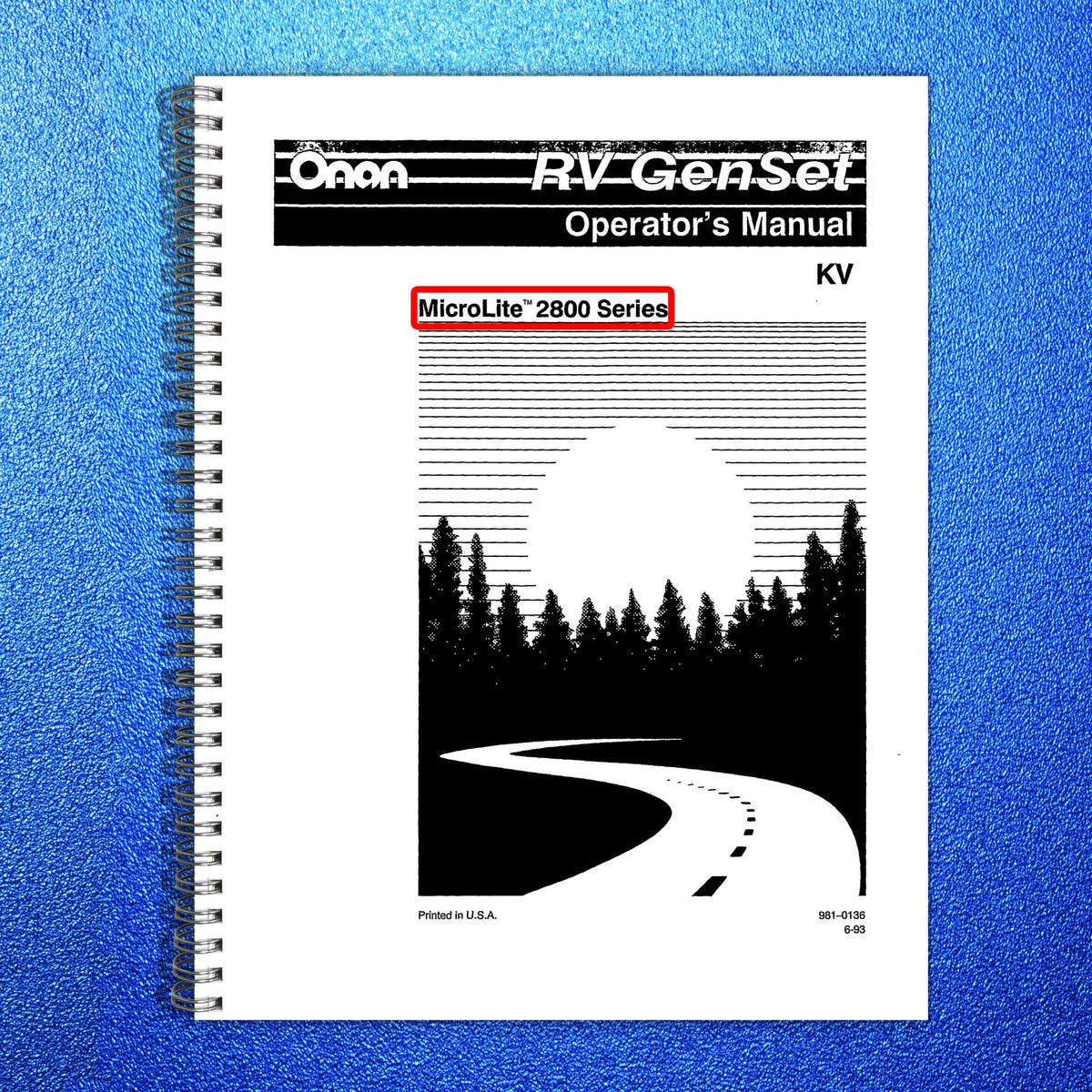 ONAN KV MicroLite 2800 RV Genset Operators Manual 1993 - WIRE BOUND - COVERS