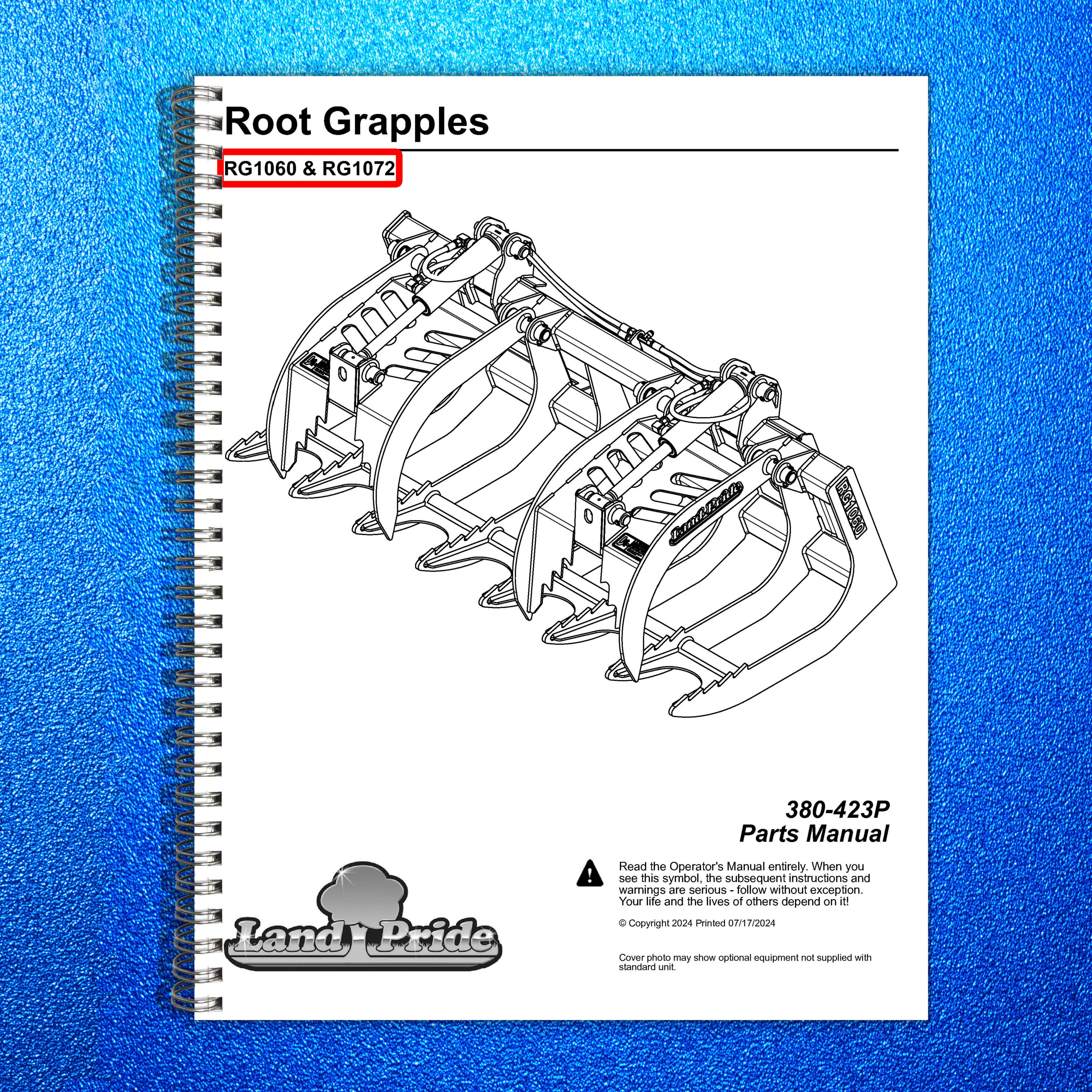 LAND PRIDE RG10 Series Root Grapples Parts Manual 2024 - WIRE BOUND - COVERS