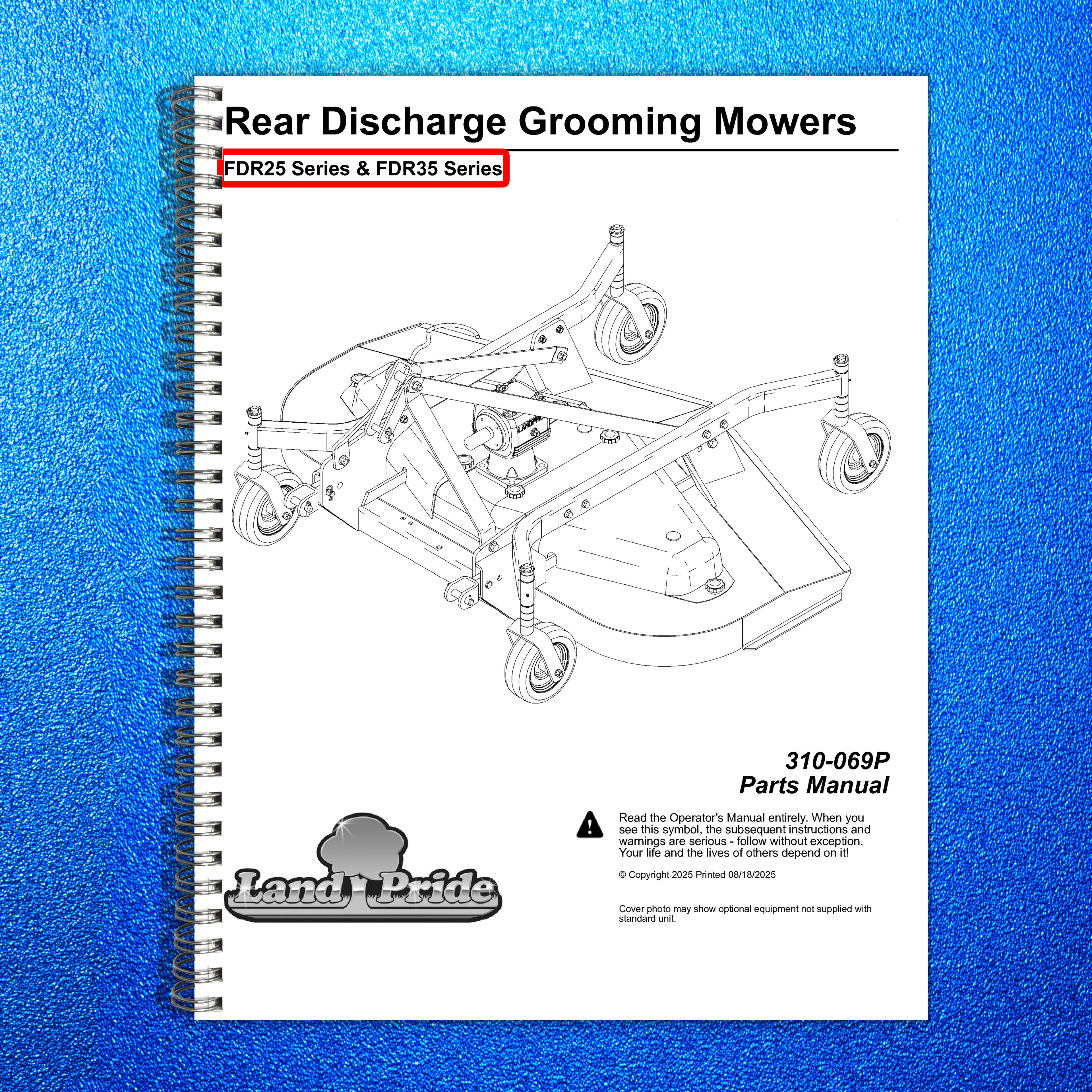 LAND PRIDE FDR25 FDR35 Series Grooming Mowers Parts Manual 2025 - WIRE BOUND