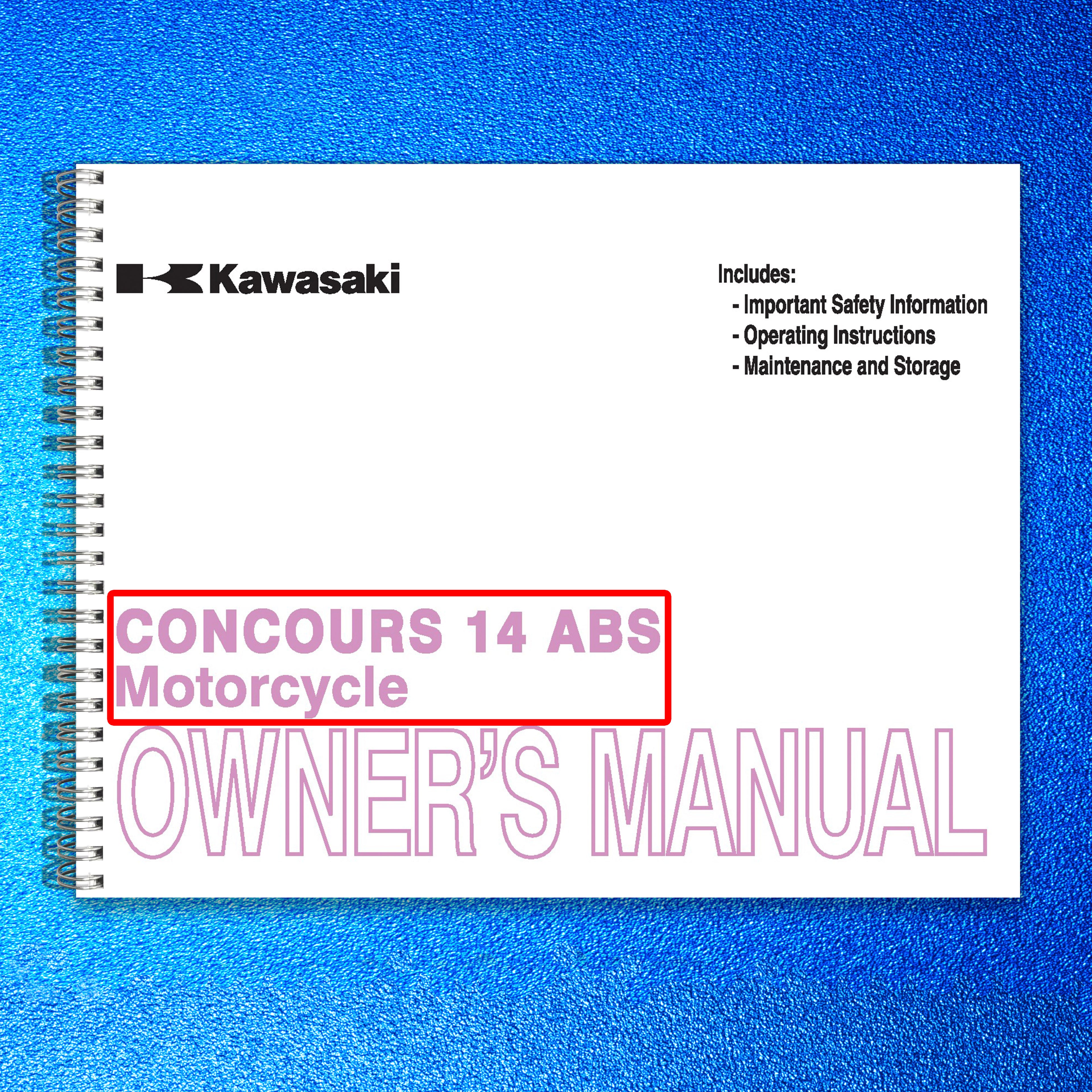 KAWASAKI Concours 14 Owners Manual 2010 - STEEL WIRE BOUND - PROTECTIVE COVERS