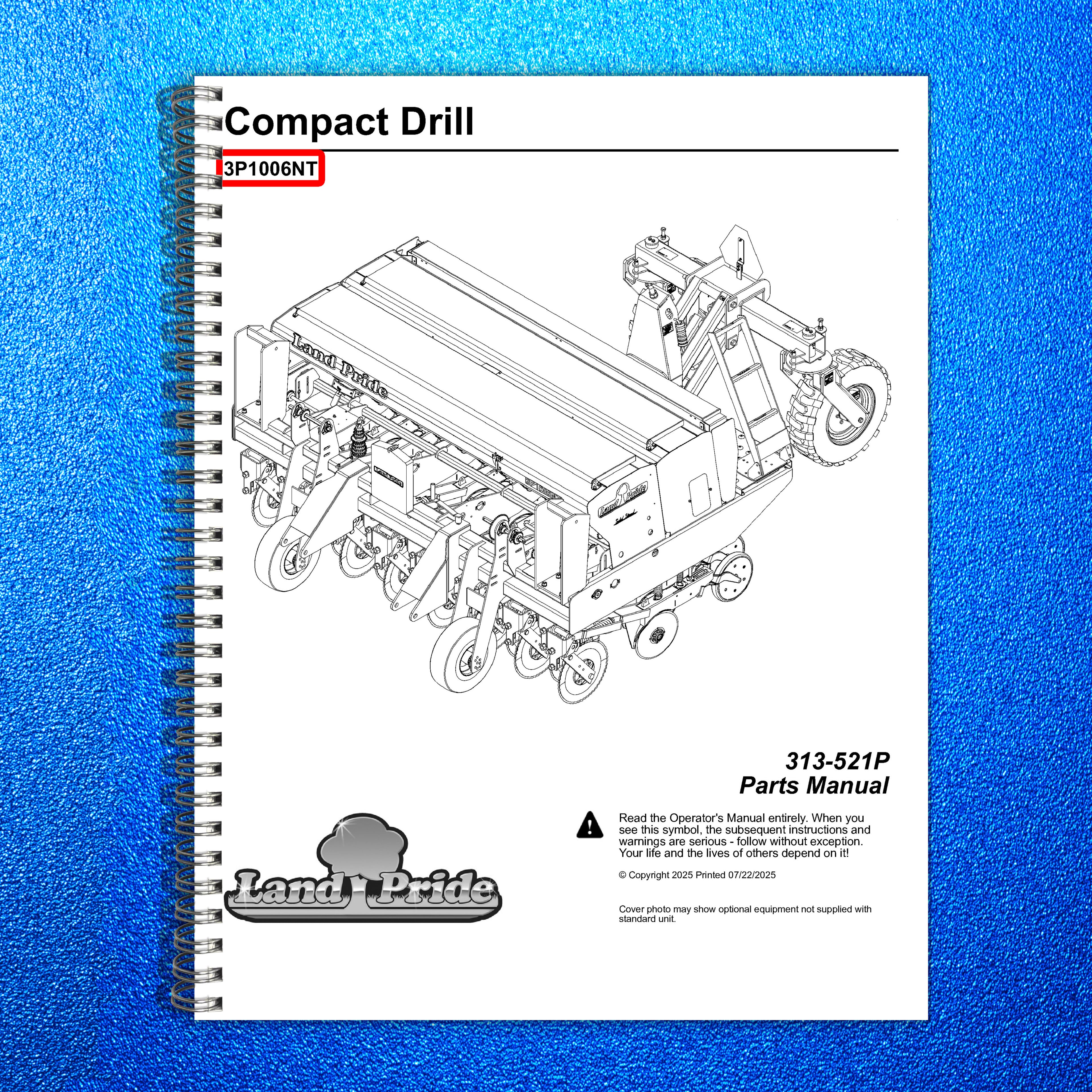 LAND PRIDE 3P1006NT Compact Drills Parts Manual 2025 - WIRE BOUND - TOUGH COVERS