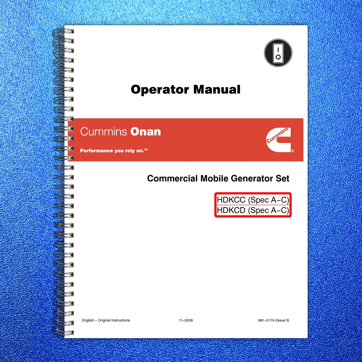 ONAN HDKCC HDKCD Diesel Generator Set Operator Manual 2009 - WIRE BOUND - COVERS