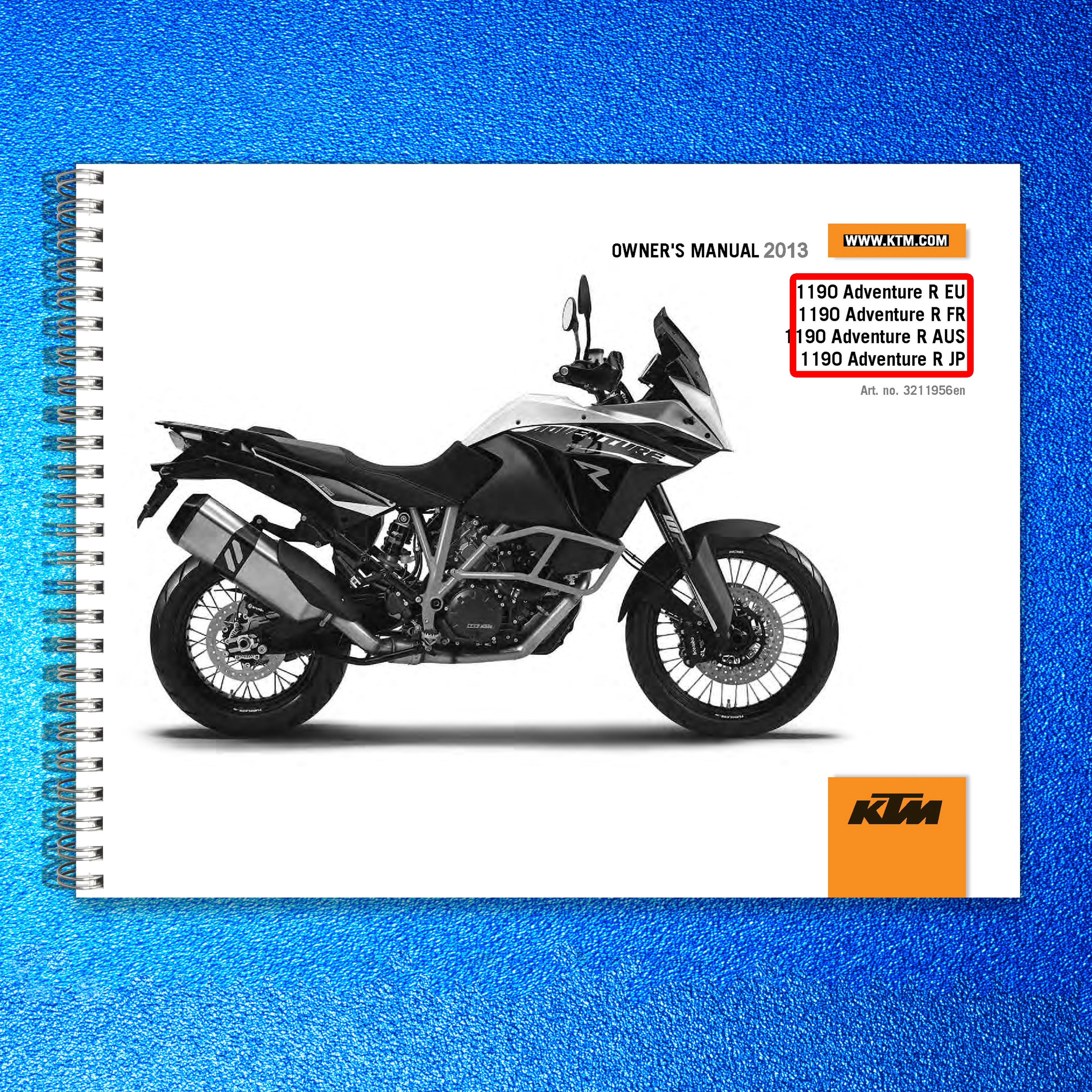 KTM 1190 Adventure R Owners Manual 2013 - STEEL WIRE BOUND - PROTECTIVE COVERS