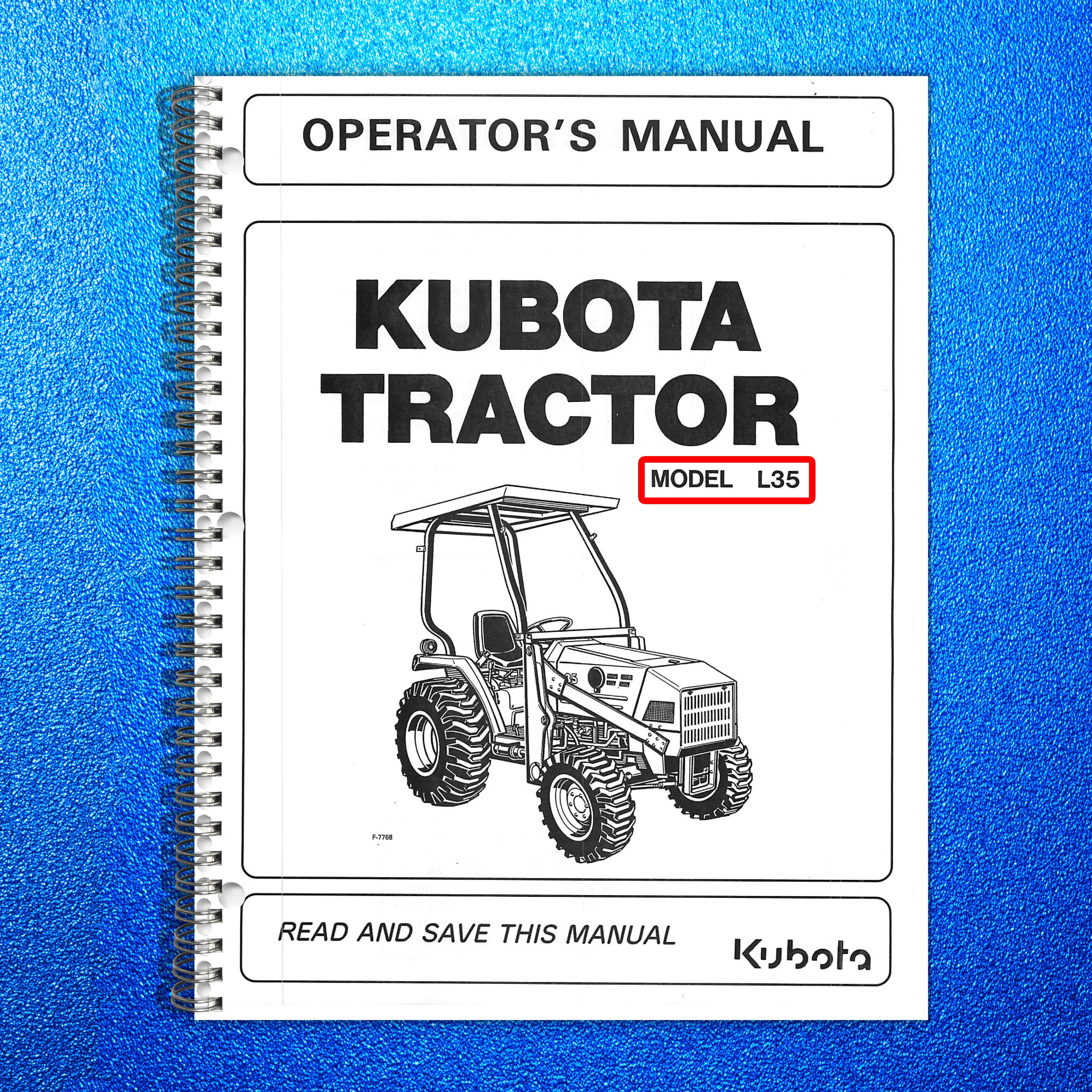 KUBOTA L35 TRACTOR OPERATORS MANUAL - STEEL WIRE BOUND - PROTECTIVE COVERS