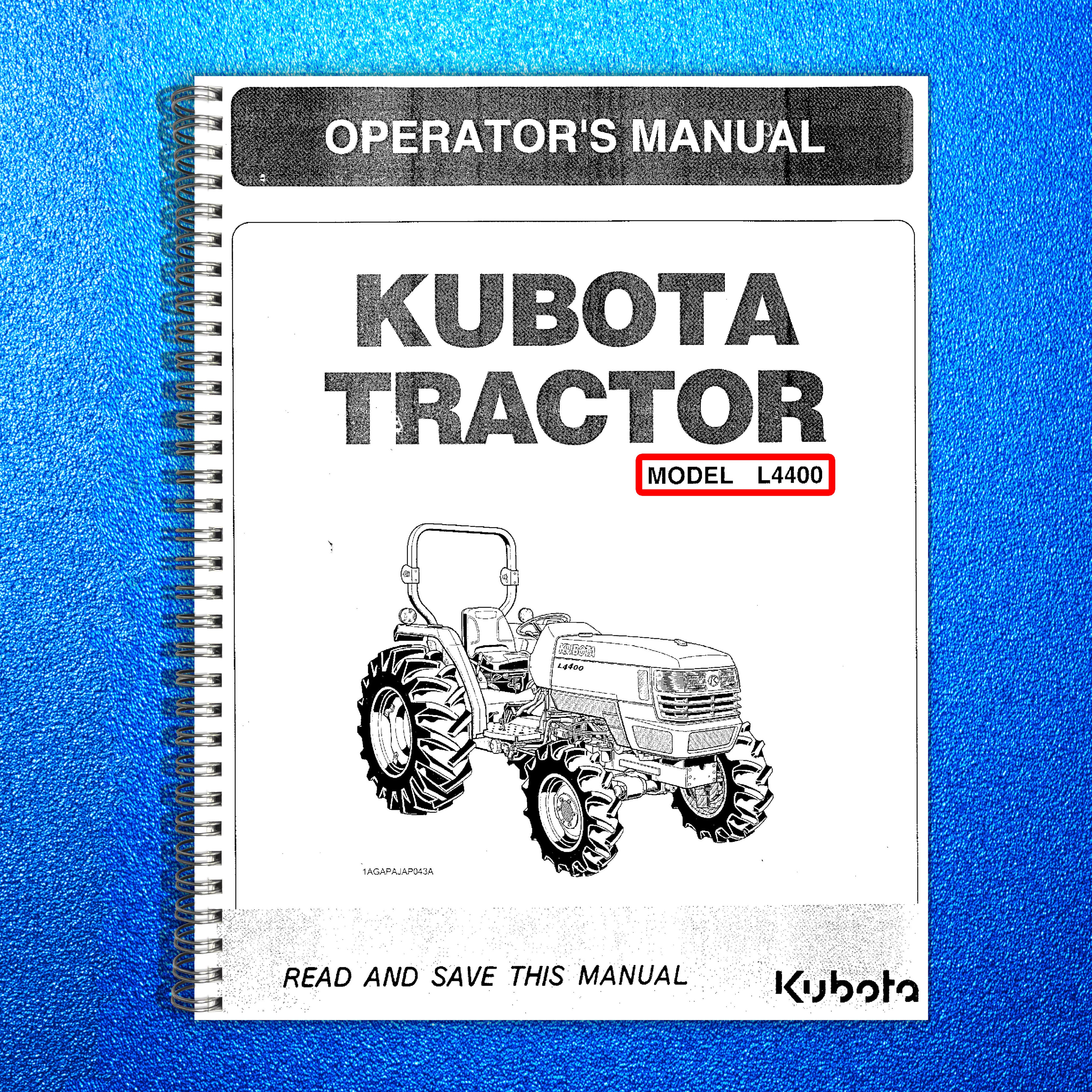 KUBOTA L4400 INSTRUCTION MANUAL - STEEL WIRE BOUND - PROTECTIVE COVERS