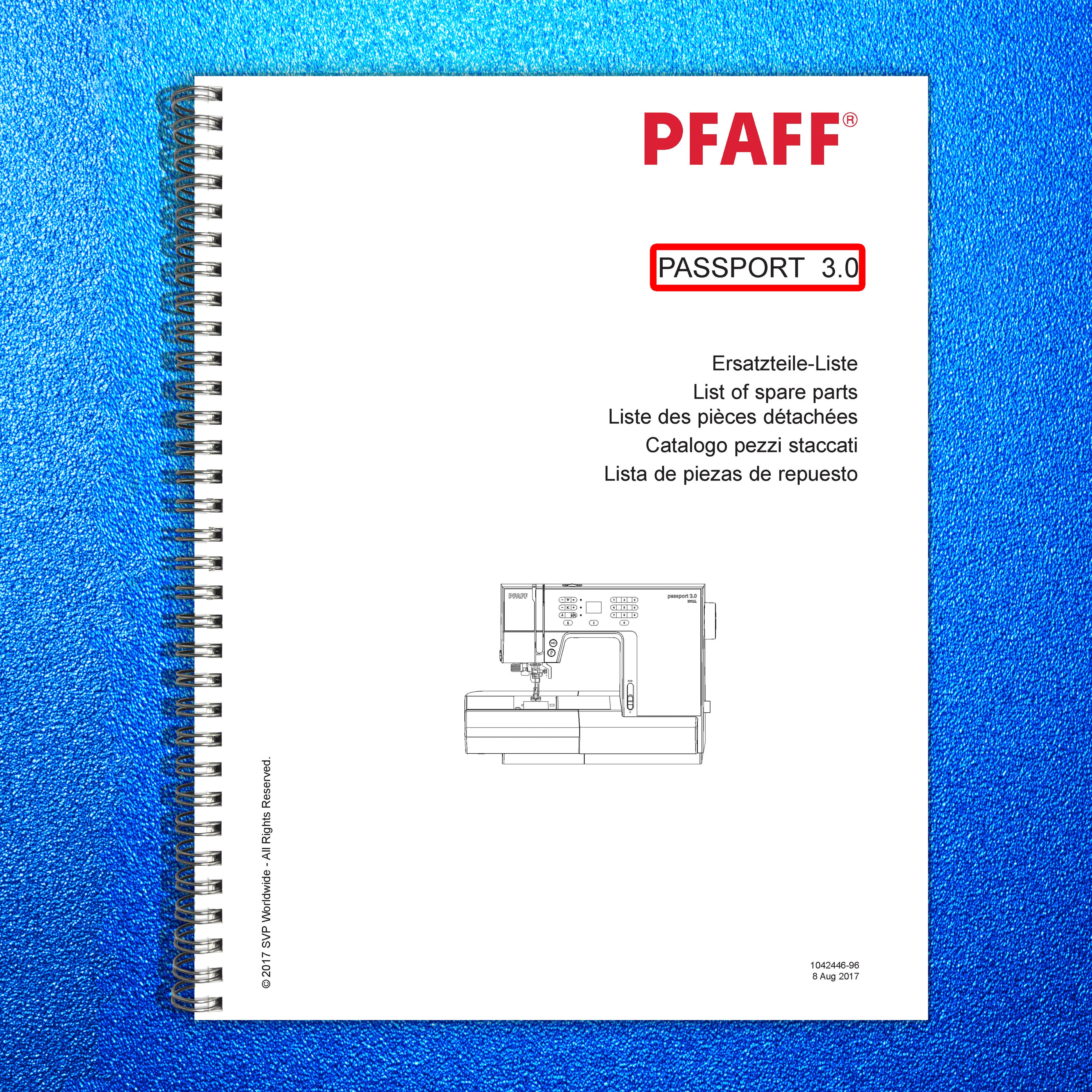 PFAFF Passport 30 Illustrated Parts List Manual 2017 - WIRE BOUND - COVERS