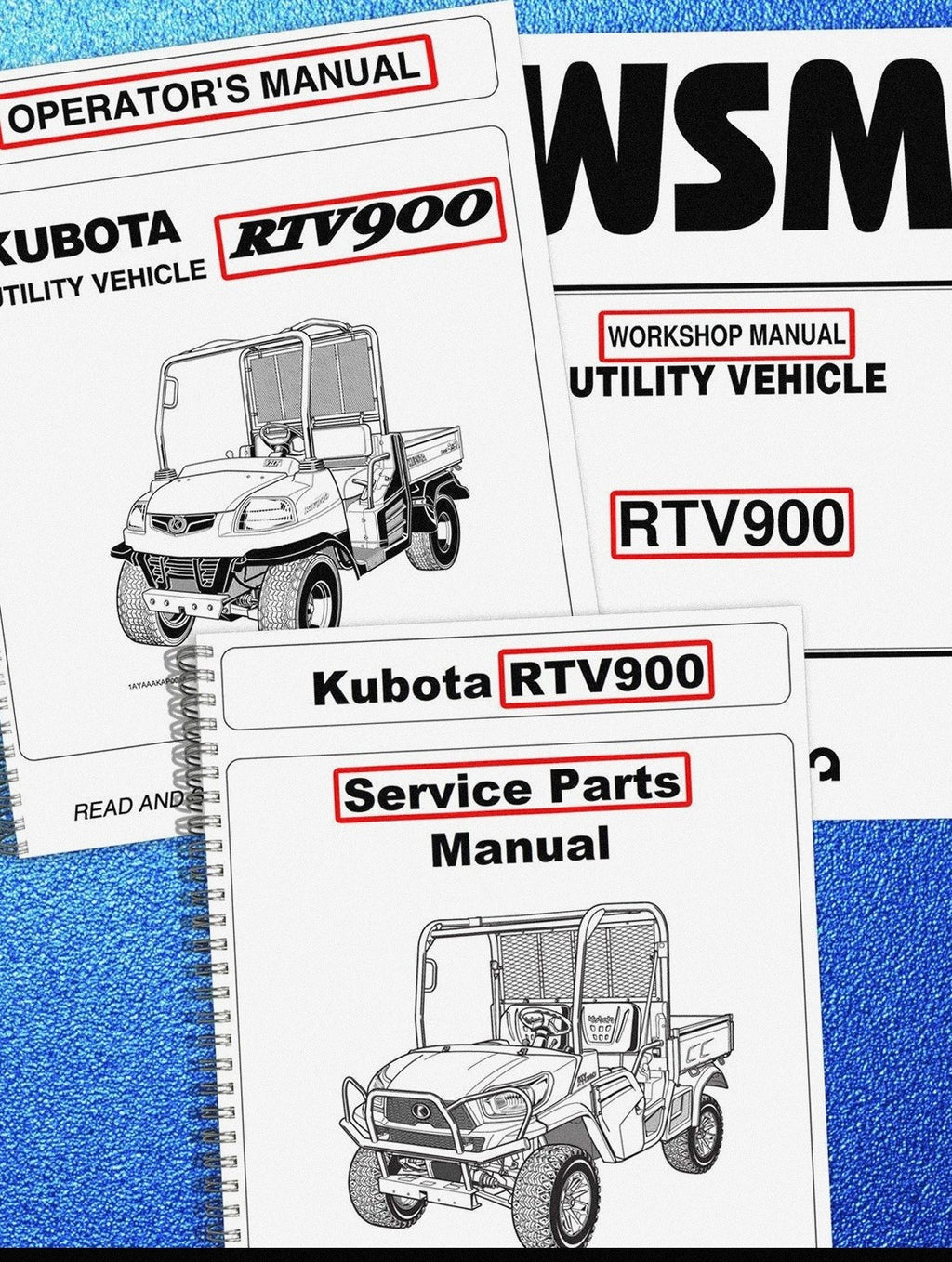 KUBOTA RTV900 SERVICE & PARTS & OPERATORS MANUAL BUNDLE - WIRE BOUND - 927 PGS!