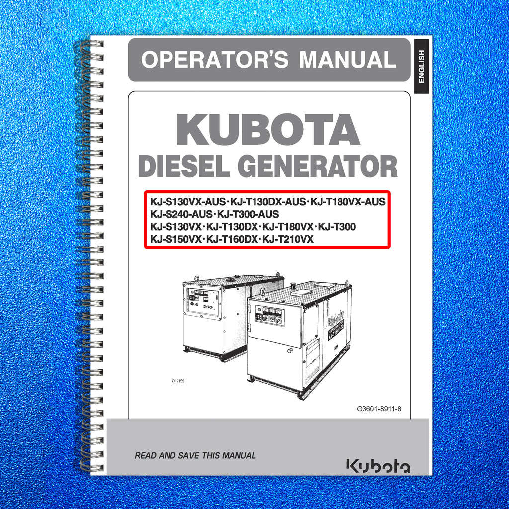 KUBOTA KJ-S130VX ETC DIESEL GENERATOR OPERATORS MANUAL, WIRE BOUND, TOUGH COVERS