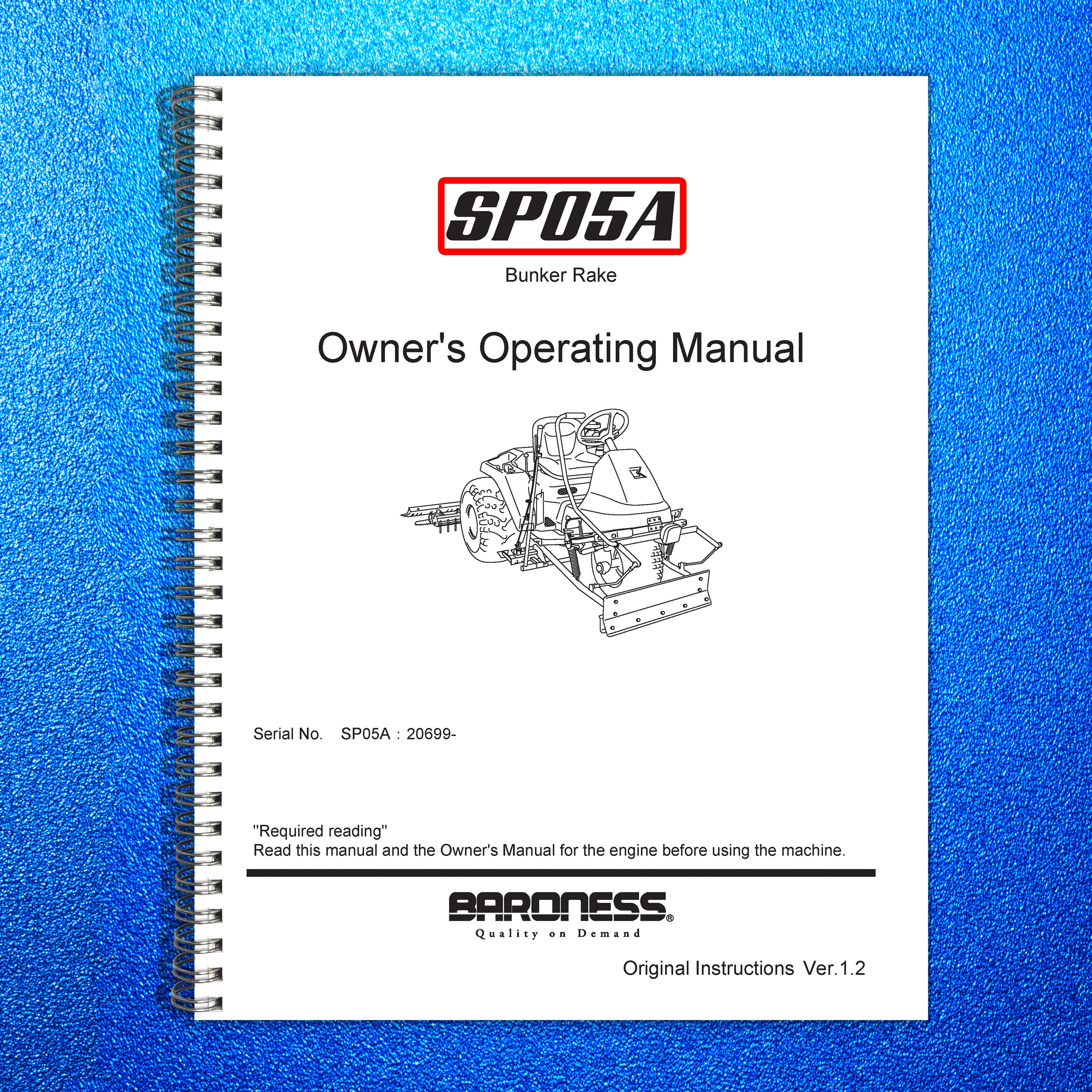 BARONESS SP05A Bunker Rake Operator Manual - STEEL WIRE BOUND - TOUGH COVERS