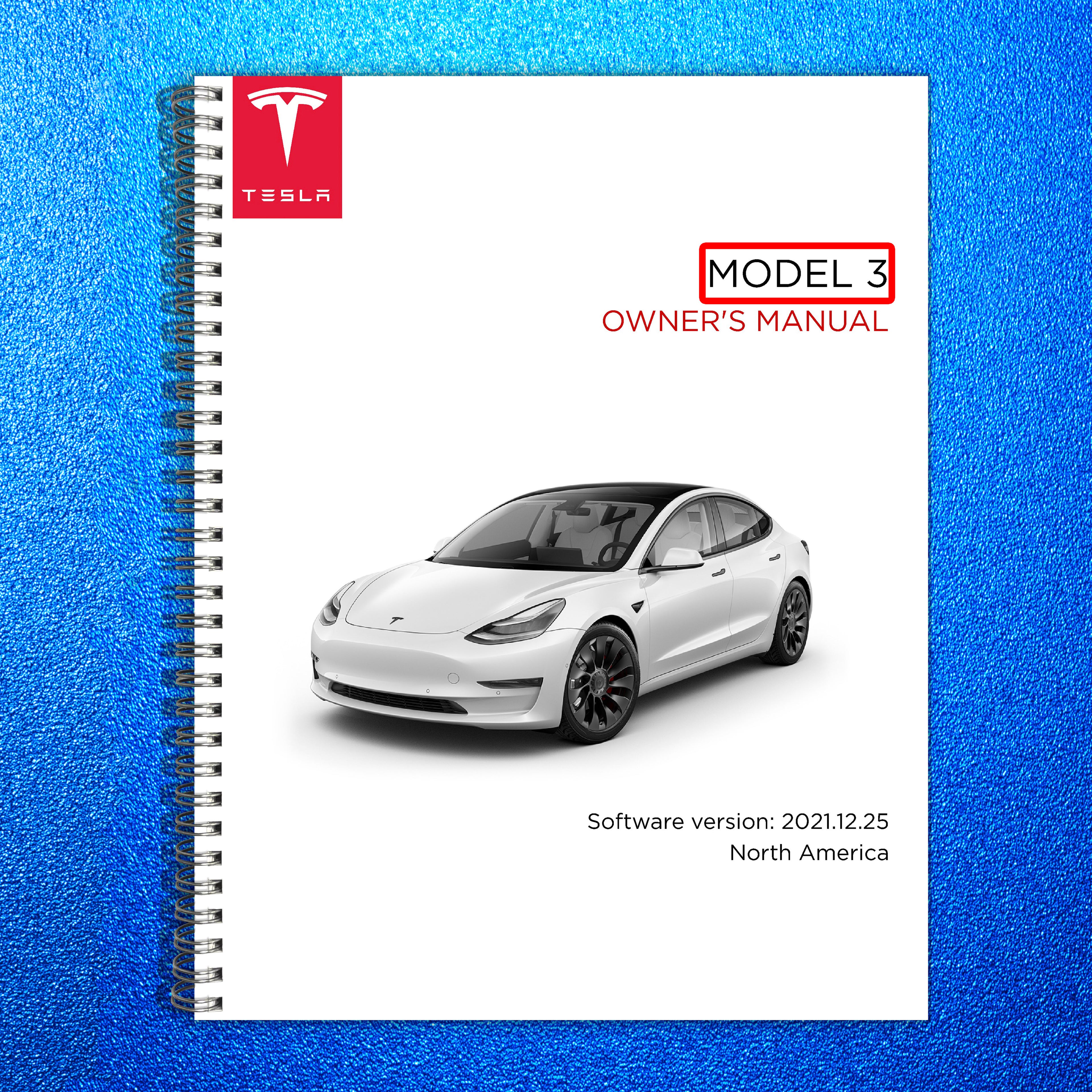 TESLA Model 3 Owners Manual 2021 - STEEL WIRE BOUND - PROTECTIVE COVERS