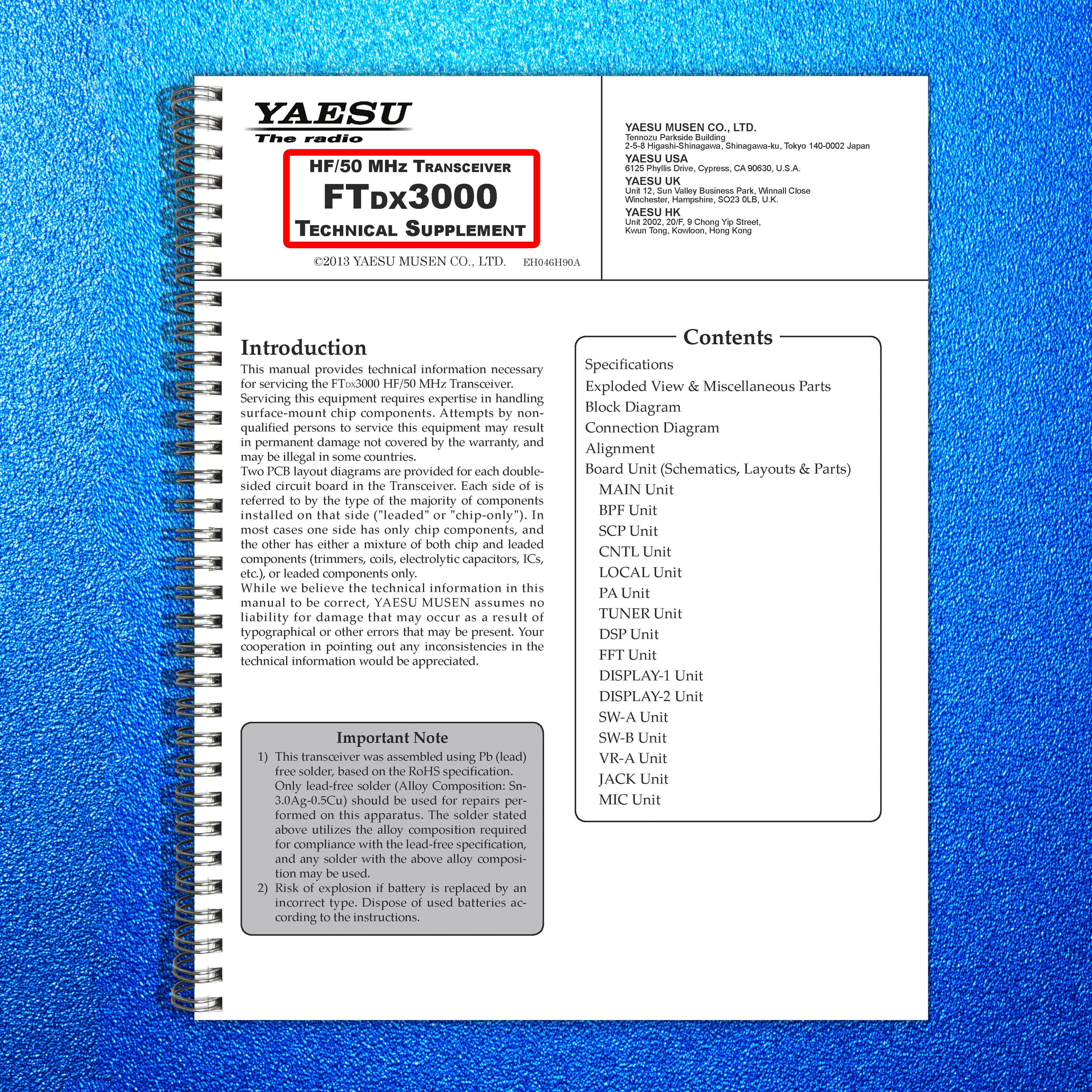 YAESU FT DX 3000 Transceiver Technical Supplement Manual BOUND, COVERS, FOLDOUTS