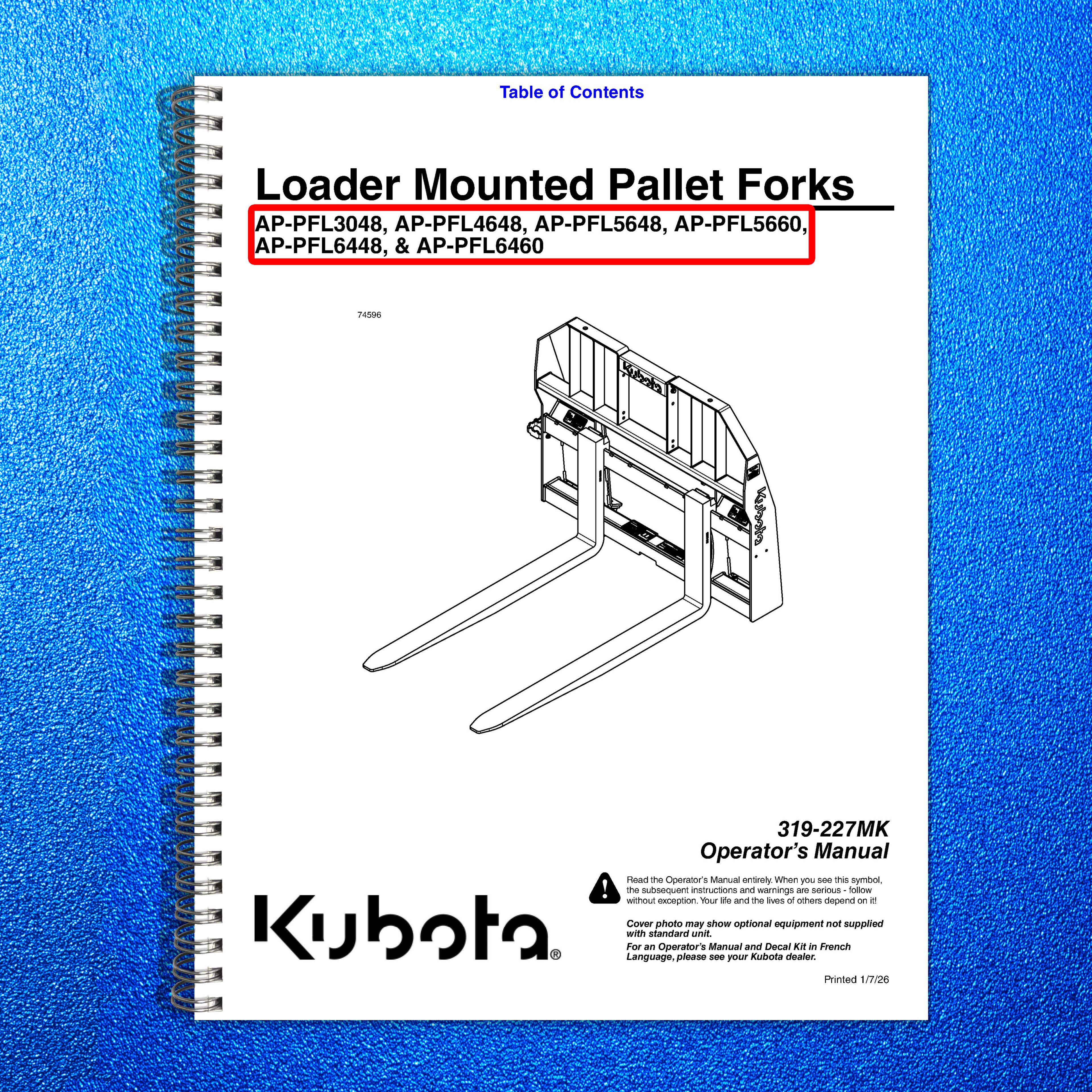 LAND PRIDE PFL46 PFL56 Pallet Forks Operators Manual - WIRE BOUND - TOUGH COVERS