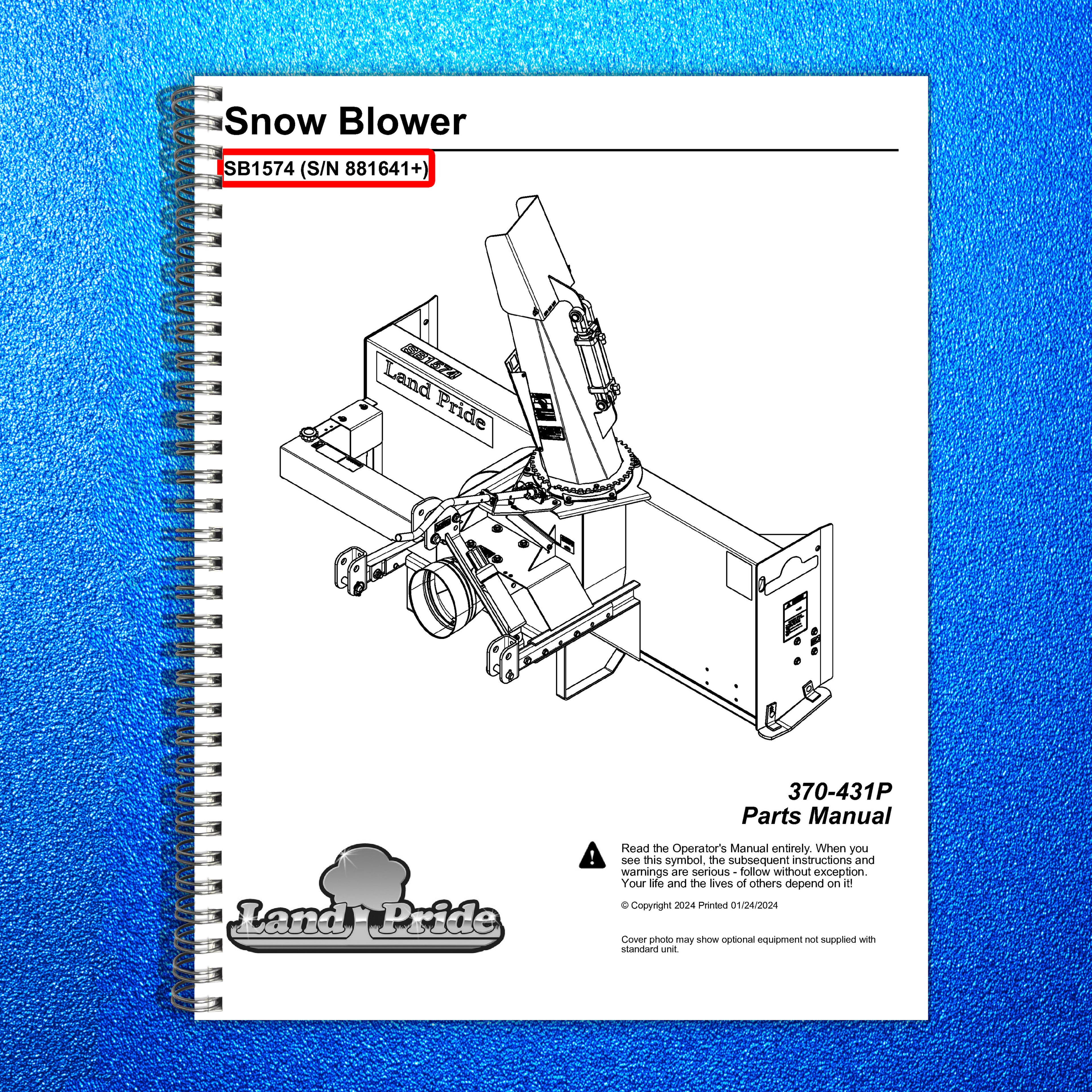 LAND PRIDE SB15 Series Snow Blowers Parts Manual 2024 - WIRE BOUND - COVERS