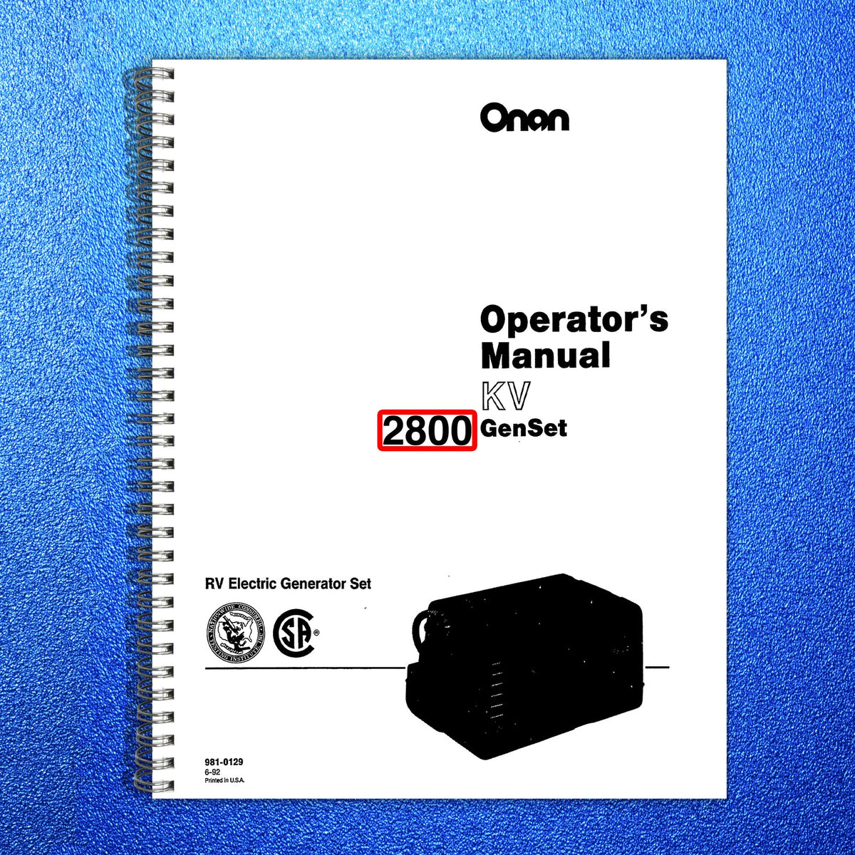 ONAN Microlite 2800 RV Generator Operators Manual 1992 - WIRE BOUND - COVERS