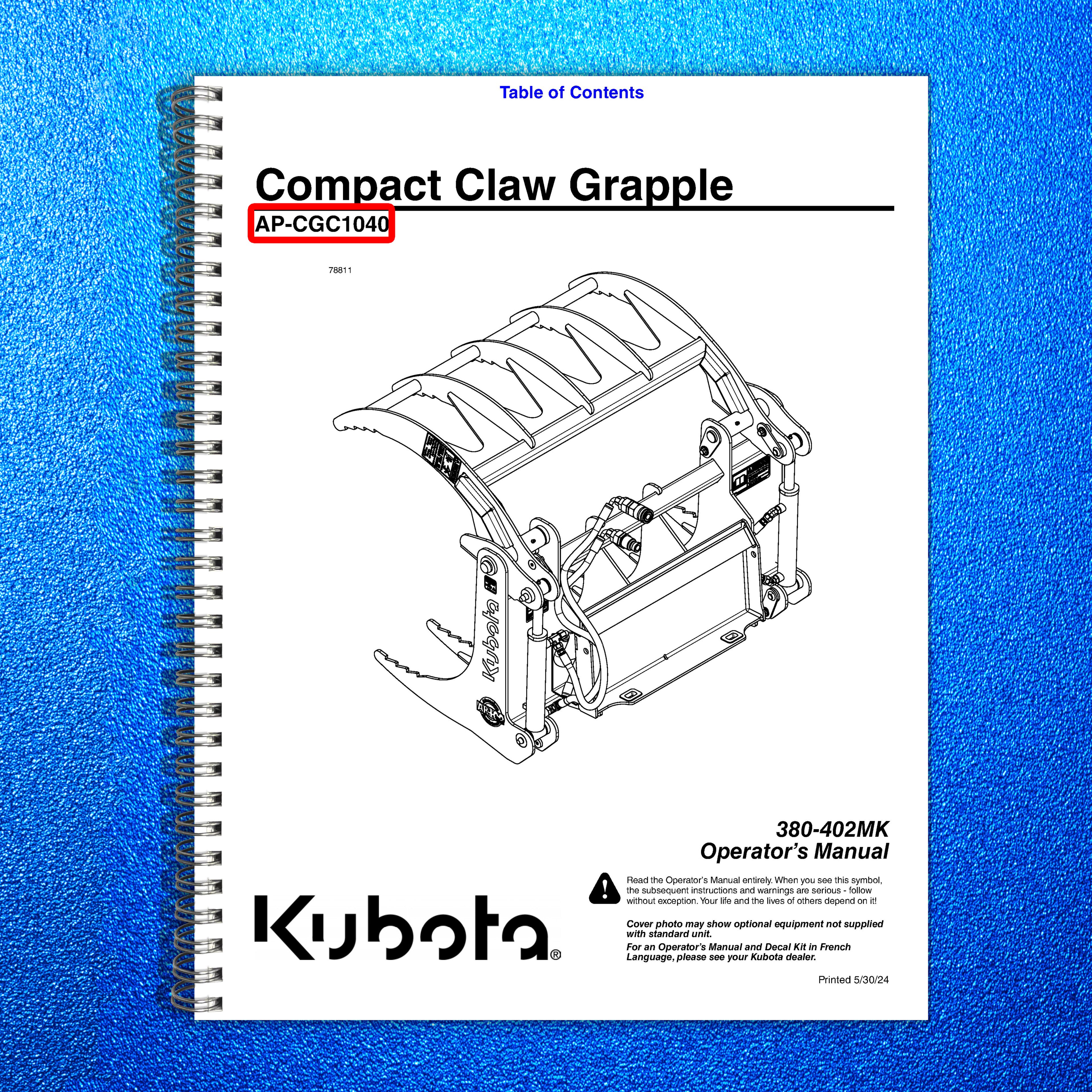LAND PRIDE CGC10 Series Compact Claw Grapple Operators Manual - WIRE BOUND