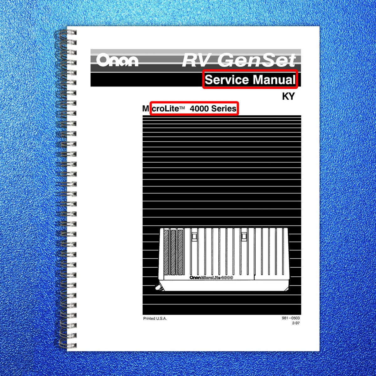ONAN MicroLite 4000 Series KY RV Genset Service Manual - WIRE BOUND - COVERS