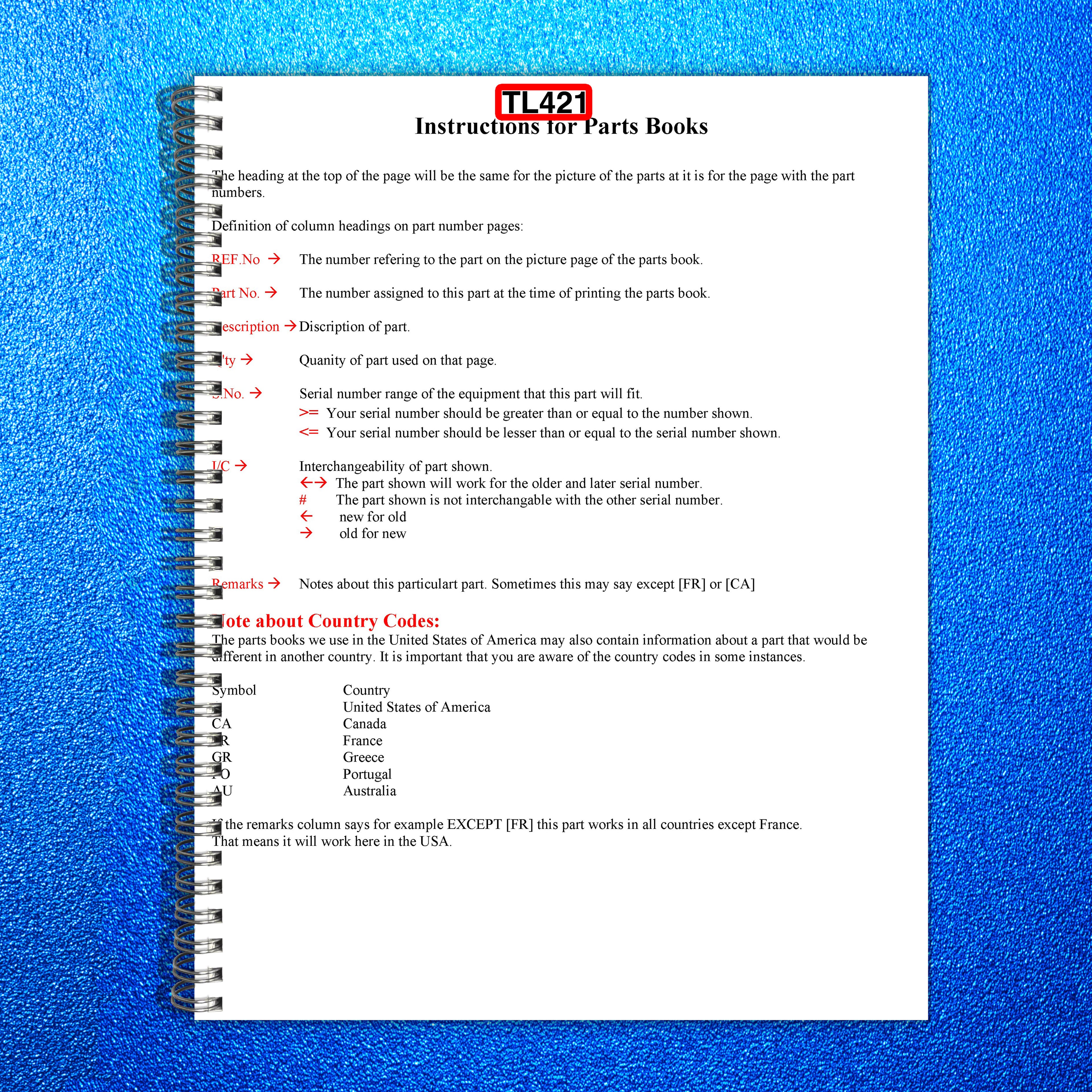 KUBOTA TL421 Loader Illustrated Parts List Manual - WIRE BOUND - TOUGH COVERS