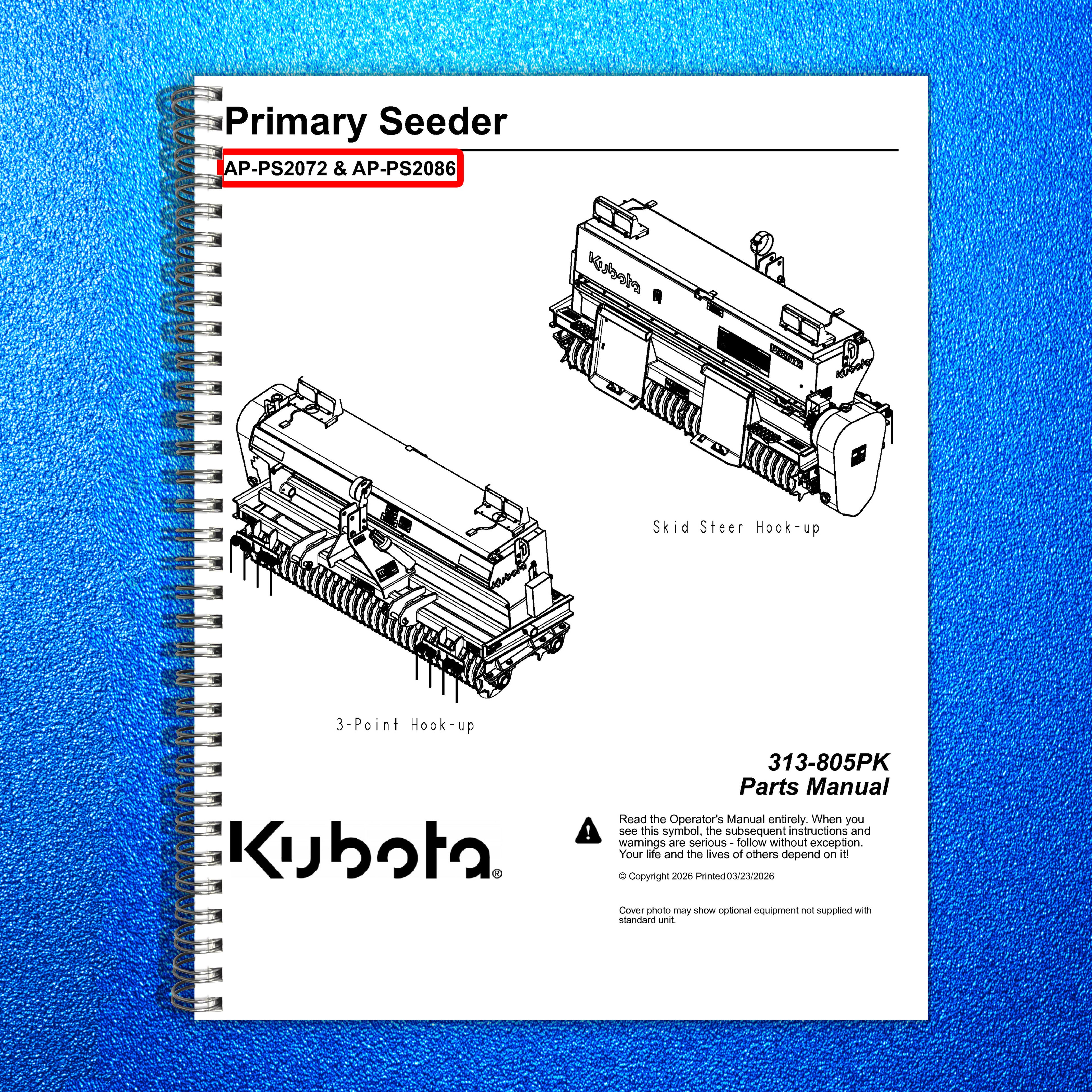 LAND PRIDE PS20 Series Primary Seeders Parts Manual 2026 - WIRE BOUND - COVERS