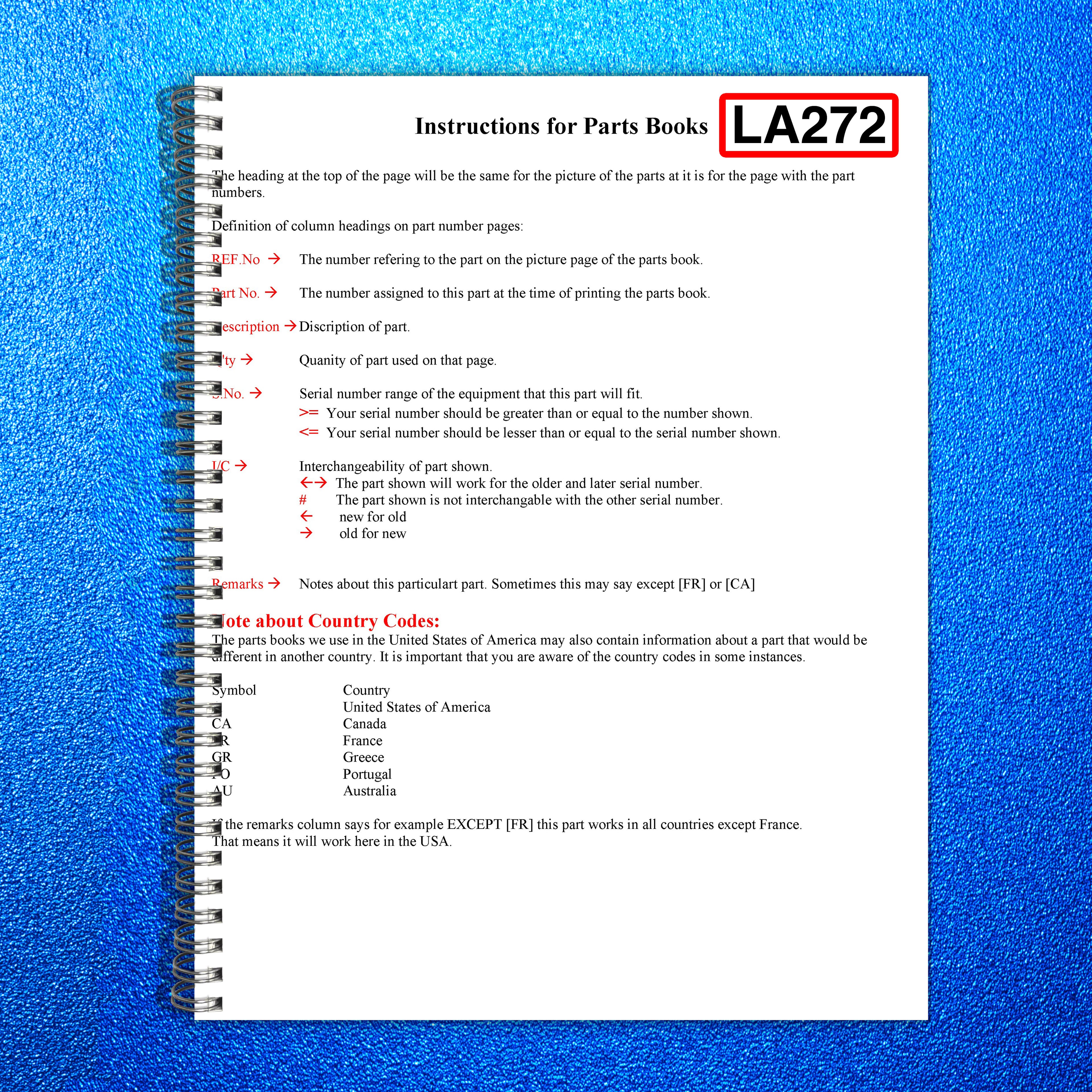 KUBOTA LA272 Loader Illustrated Parts List Manual - WIRE BOUND - TOUGH COVERS