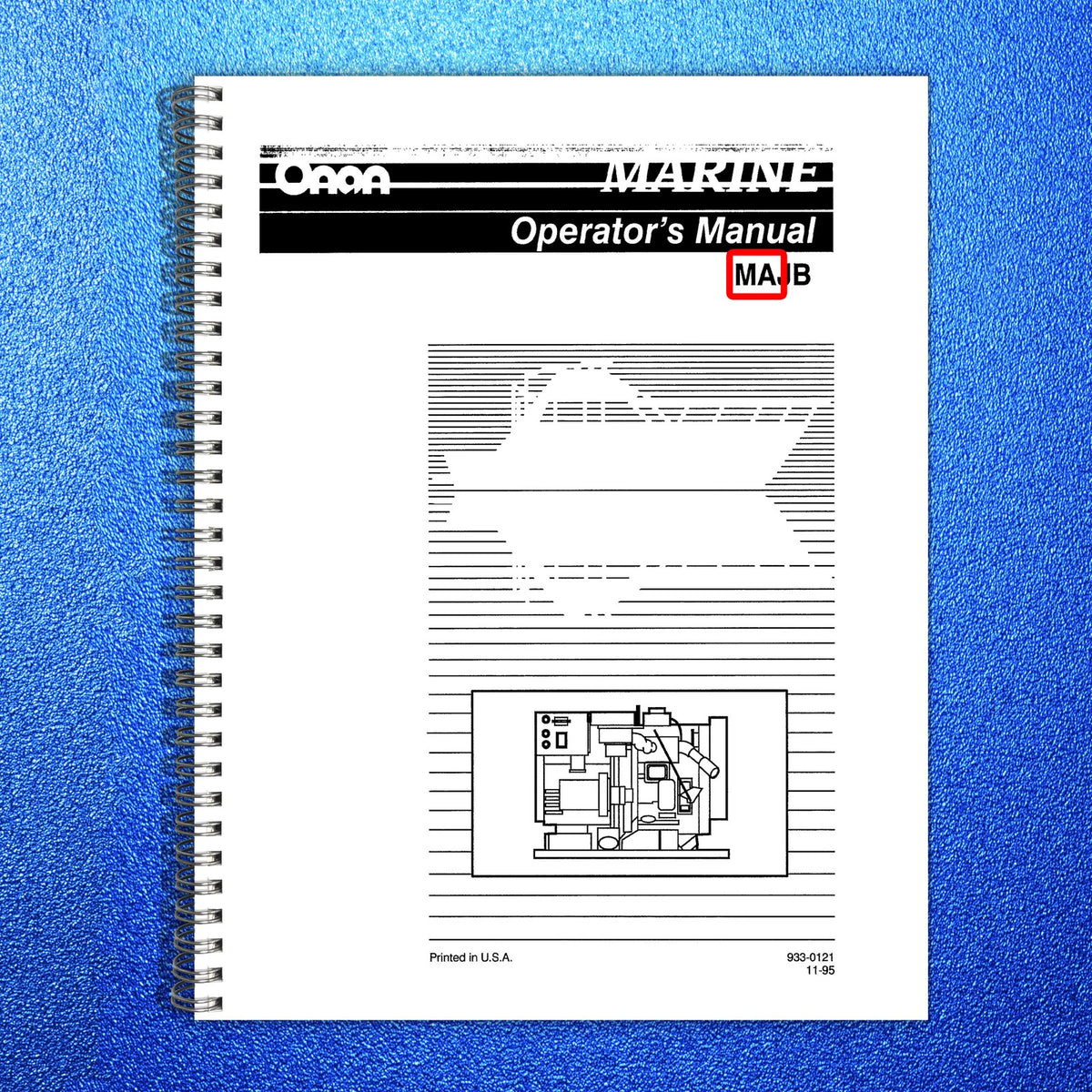 ONAN MAJB Marine Genset Operators Manual 1995 - STEEL WIRE BOUND - TOUGH COVERS