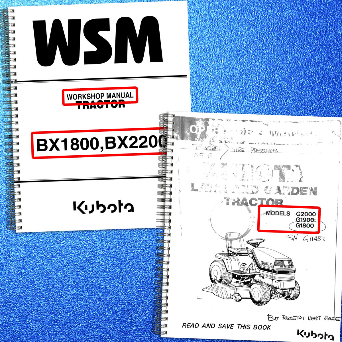 KUBOTA BX1800 BX2200 G2000 G1900 G1800 Workshop & Operators Manual BUNDLE
