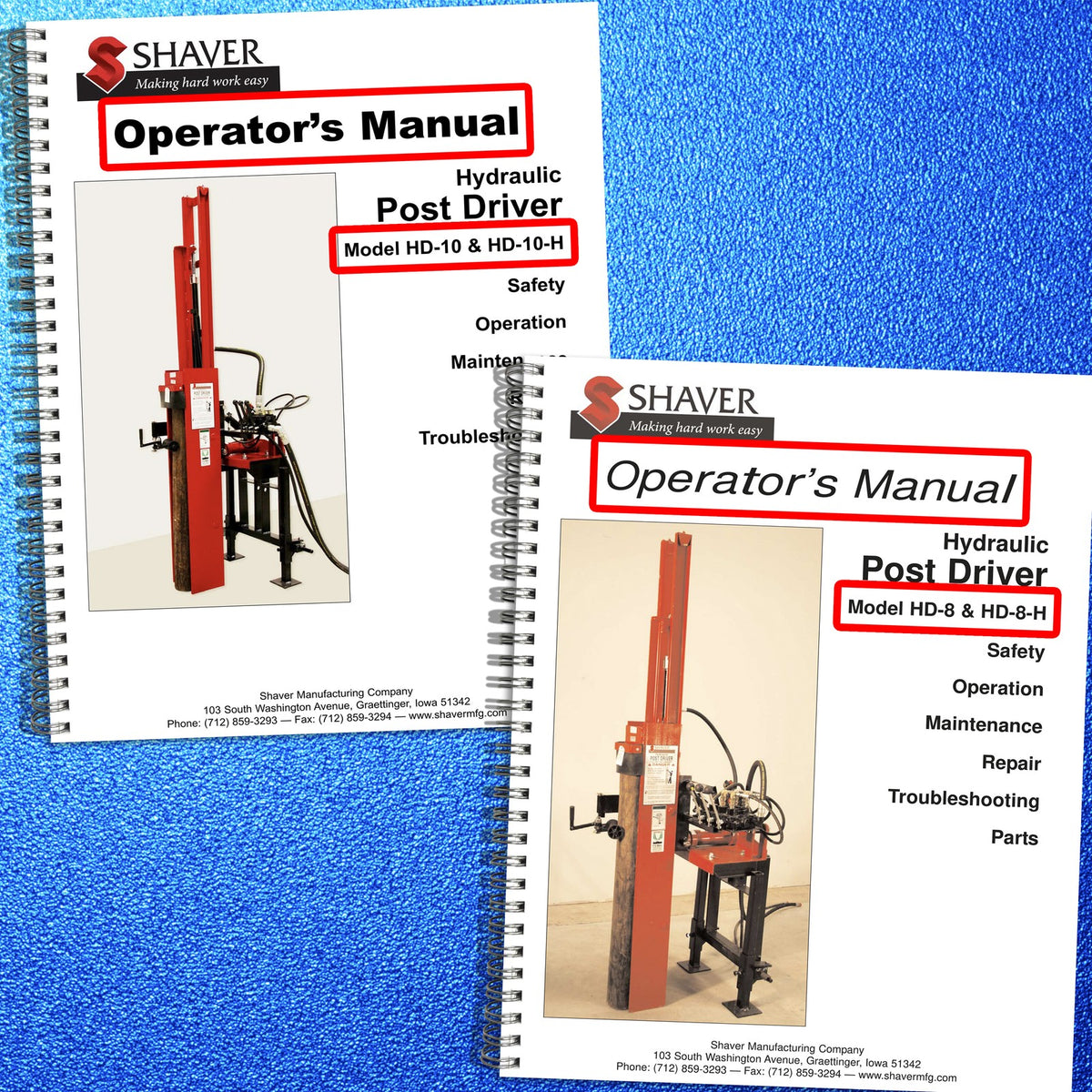 SHAVER HD-10 HD-10-H HD-8-H Hydraulic Post Driver Operators Manual BUNDLE