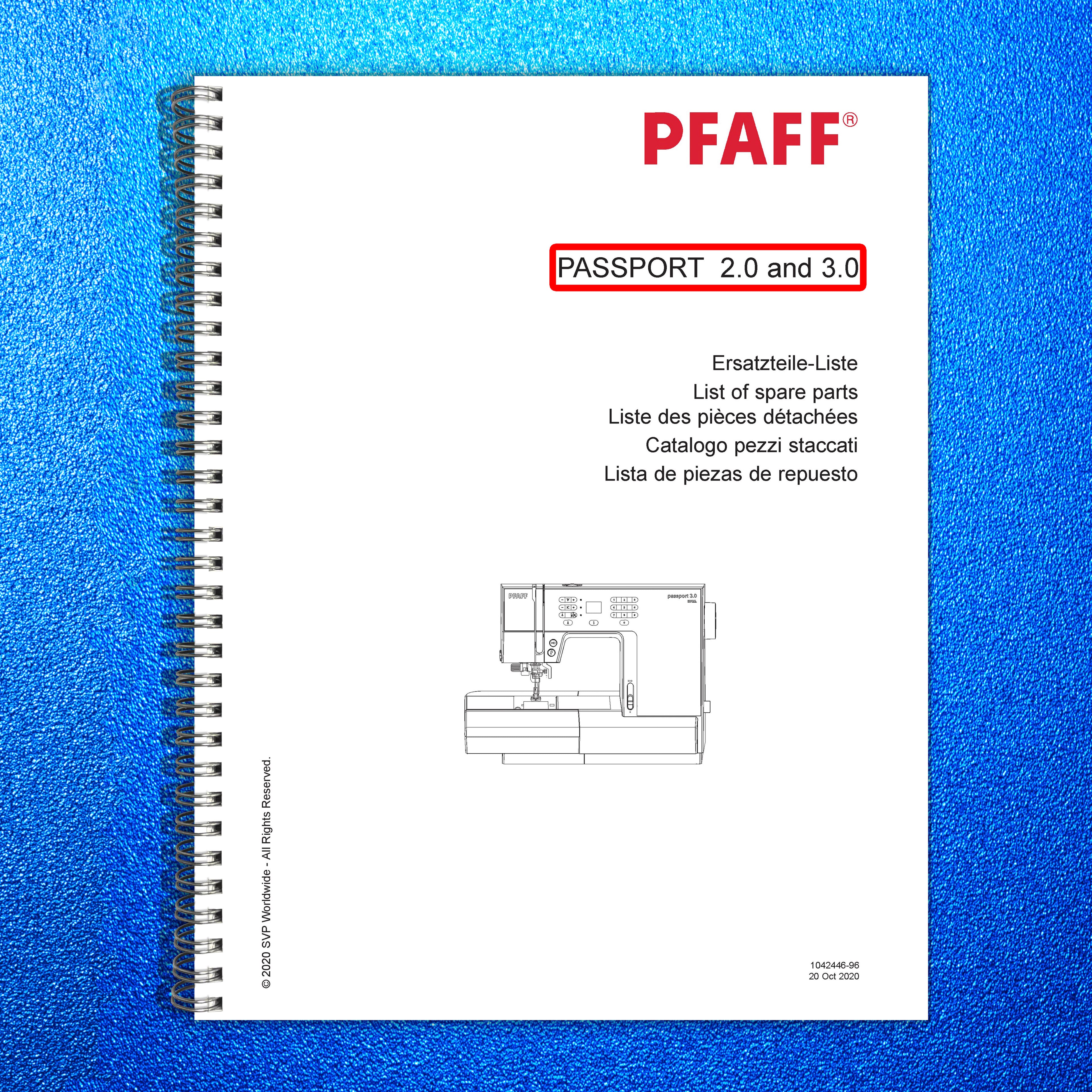 PFAFF Passport 20 30 Illustrated Parts List Manual 2020 - WIRE BOUND - COVERS