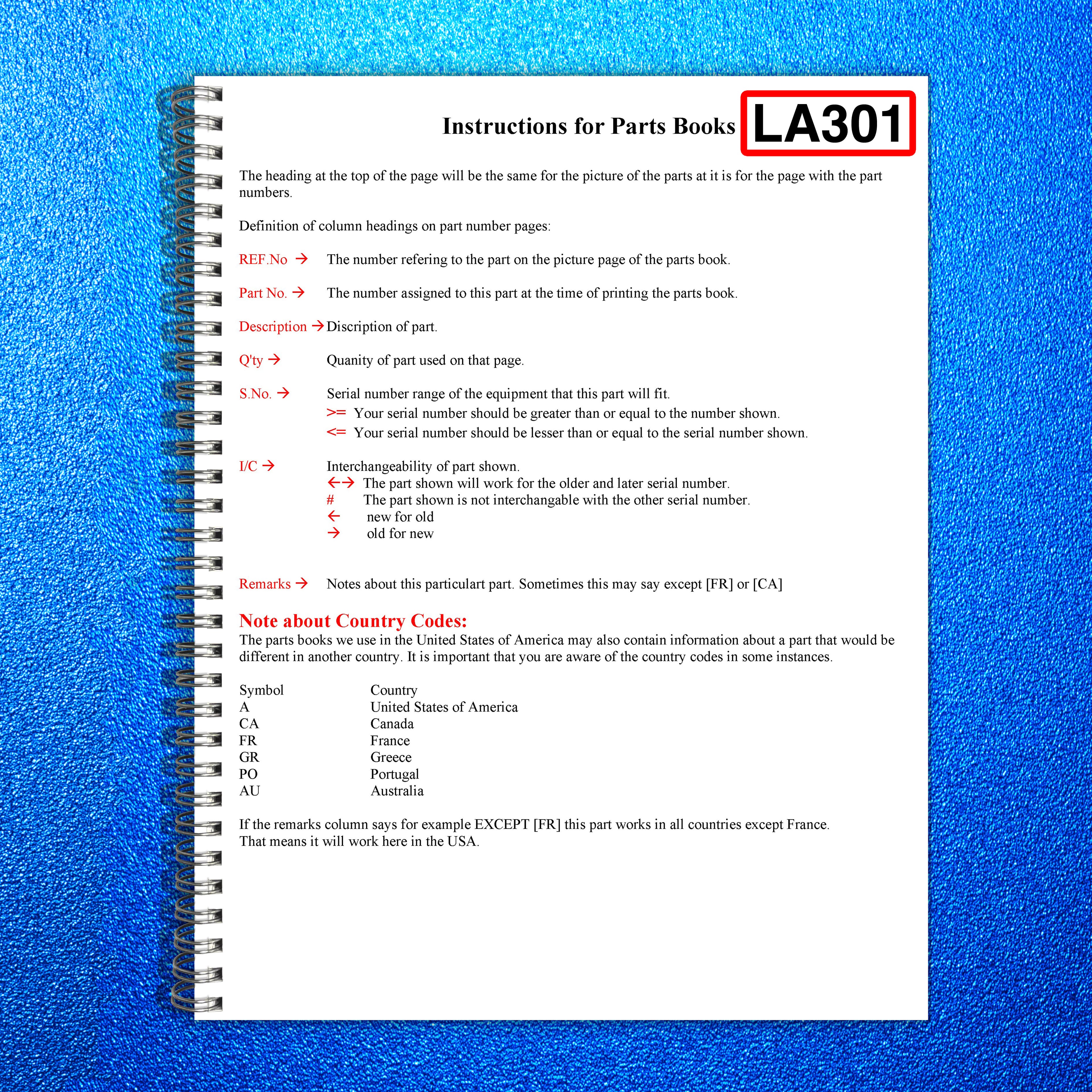 KUBOTA LA301 Loader Illustrated Parts List Manual - WIRE BOUND - TOUGH COVERS