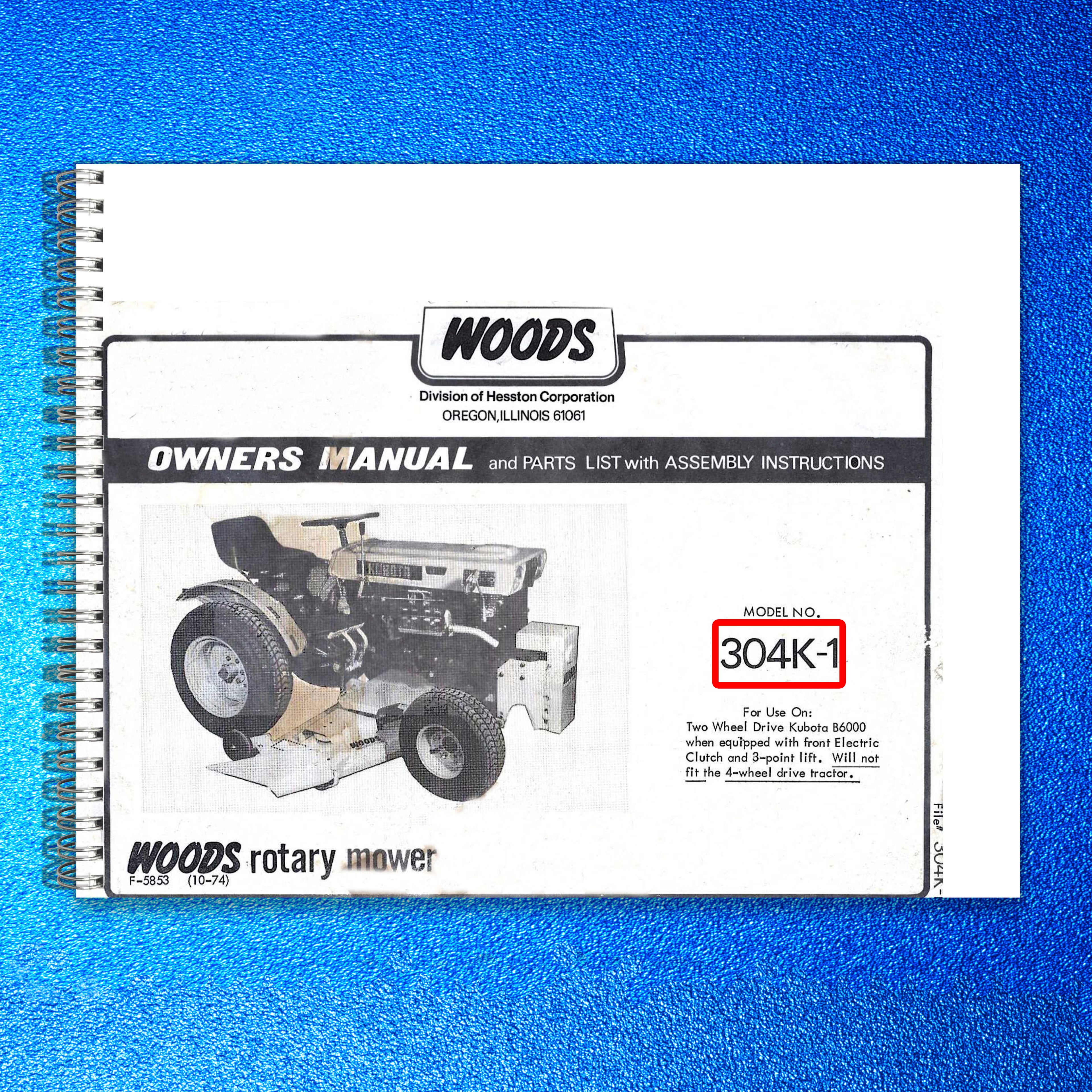 WOODS 304K Owners Manual - STEEL WIRE BOUND - PROTECTIVE COVERS