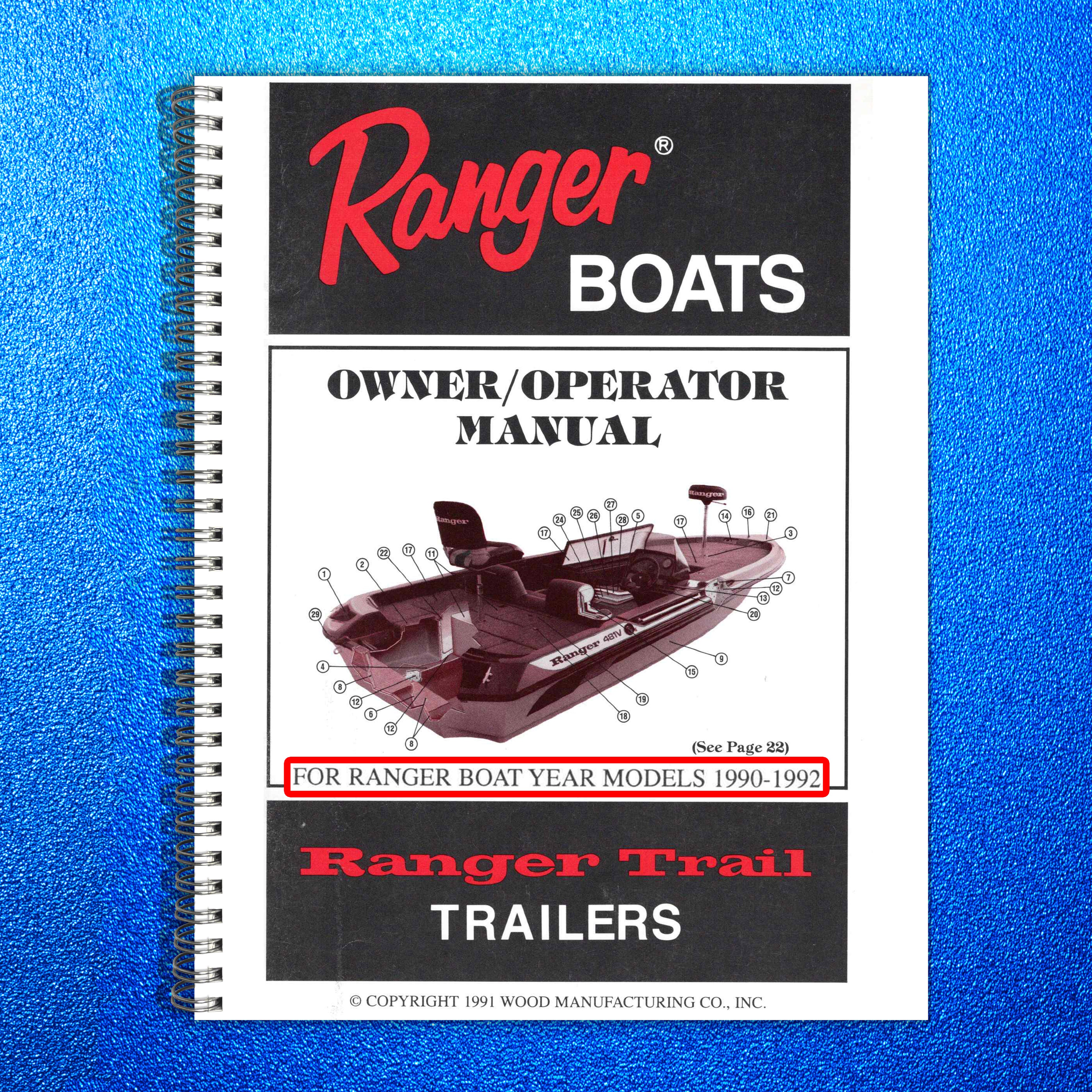 RANGER Boats 1990 1991 1992 Owner Operator Manual 1991 - WIRE BOUND - COVERS