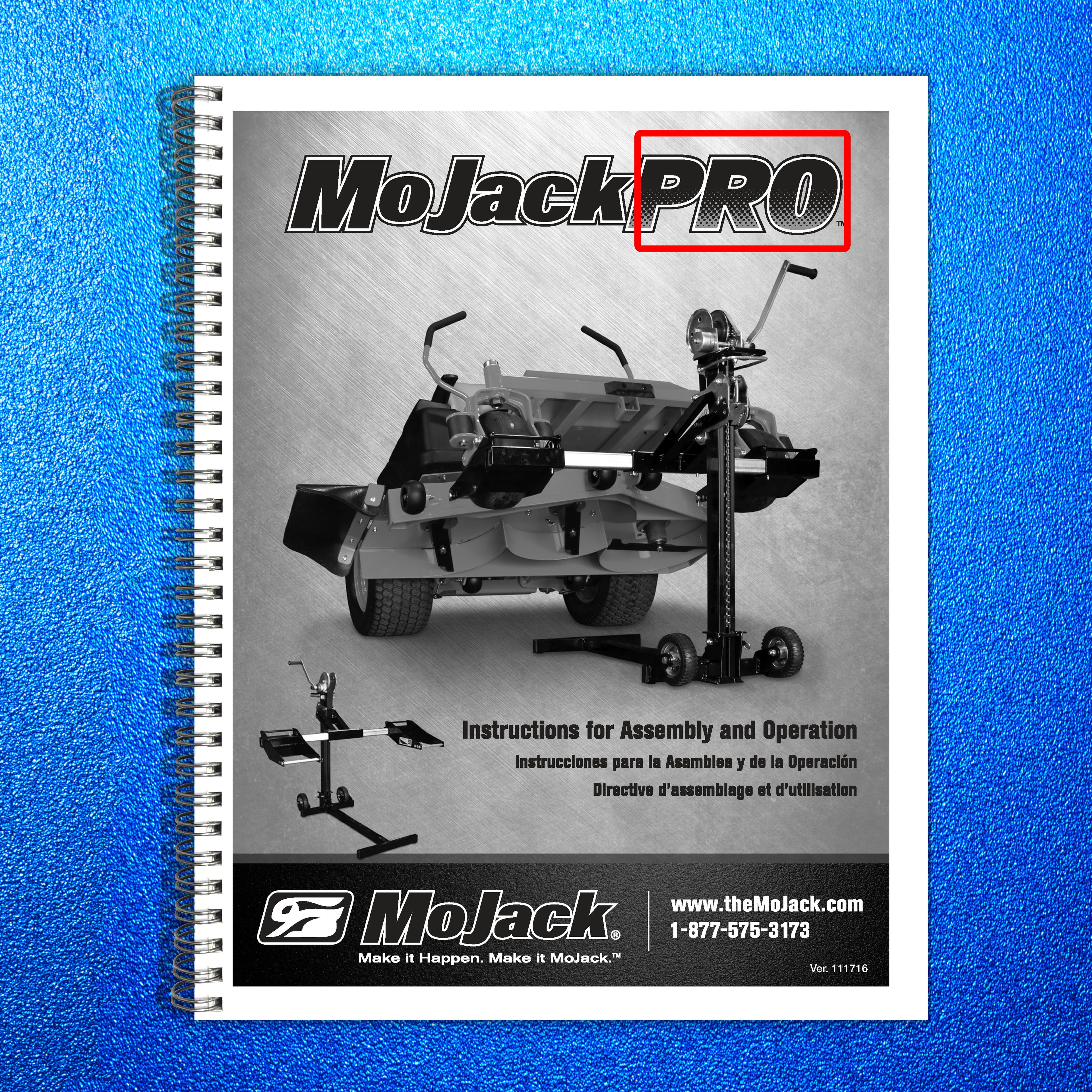 MOJACK PRO Mower Lift Instruction Manual - STEEL WIRE BOUND - PROTECTIVE COVERS