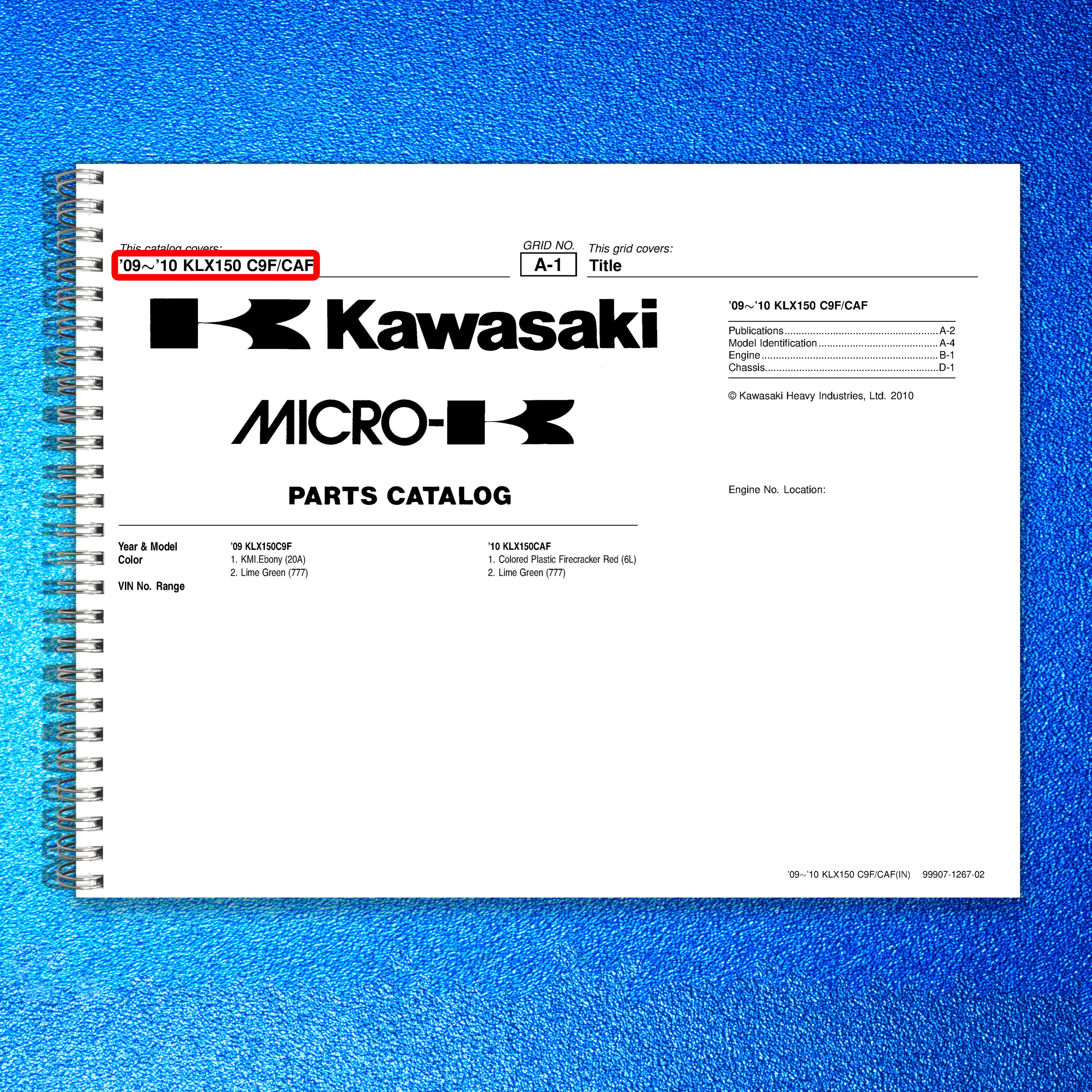 KAWASAKI KLX150 C9F CAF Parts Catalog Manual 2009 2010 - WIRE BOUND - COVERS