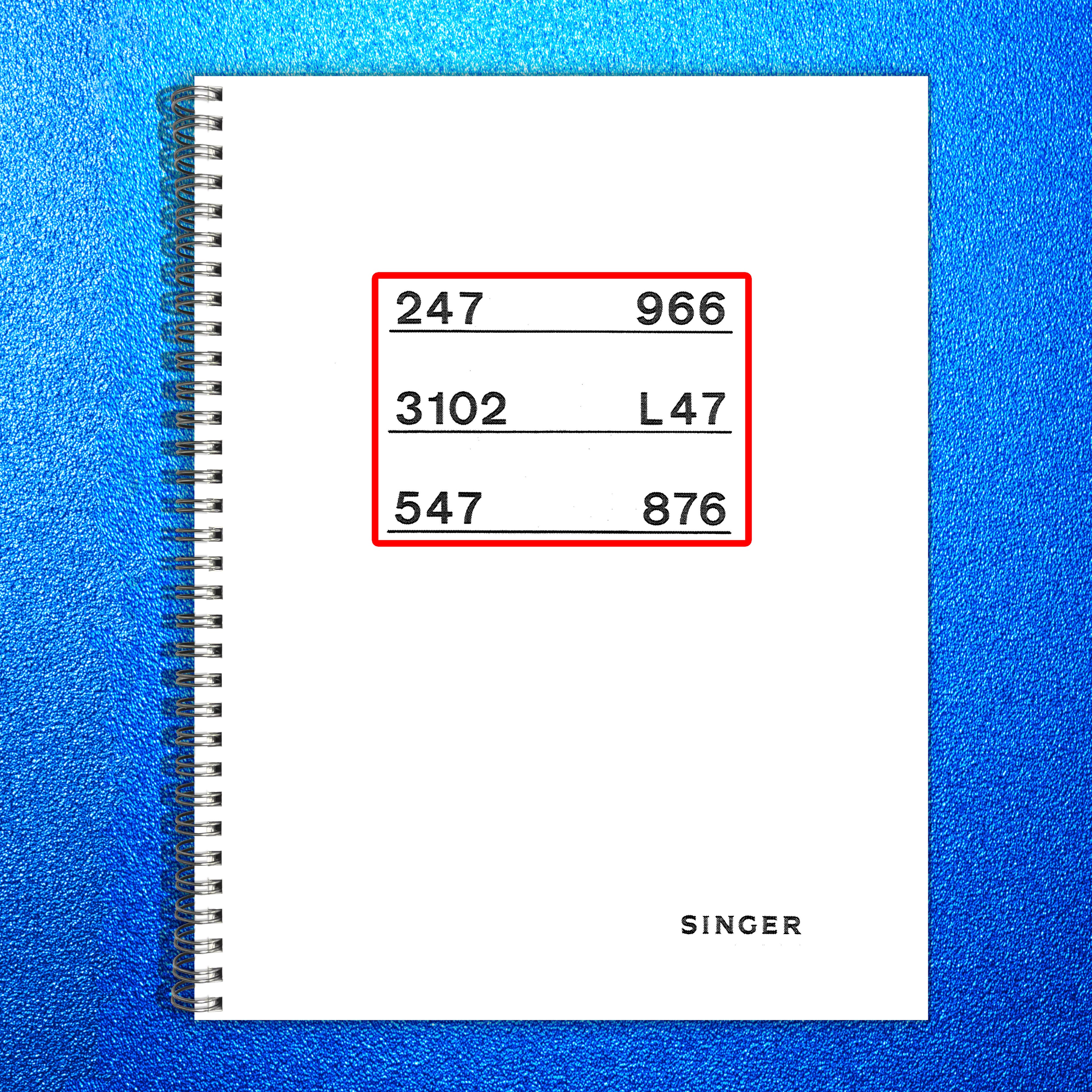 SINGER 247 547 876 966 3102 L47 Sewing Machine Manual - WIRE BOUND - COVERS