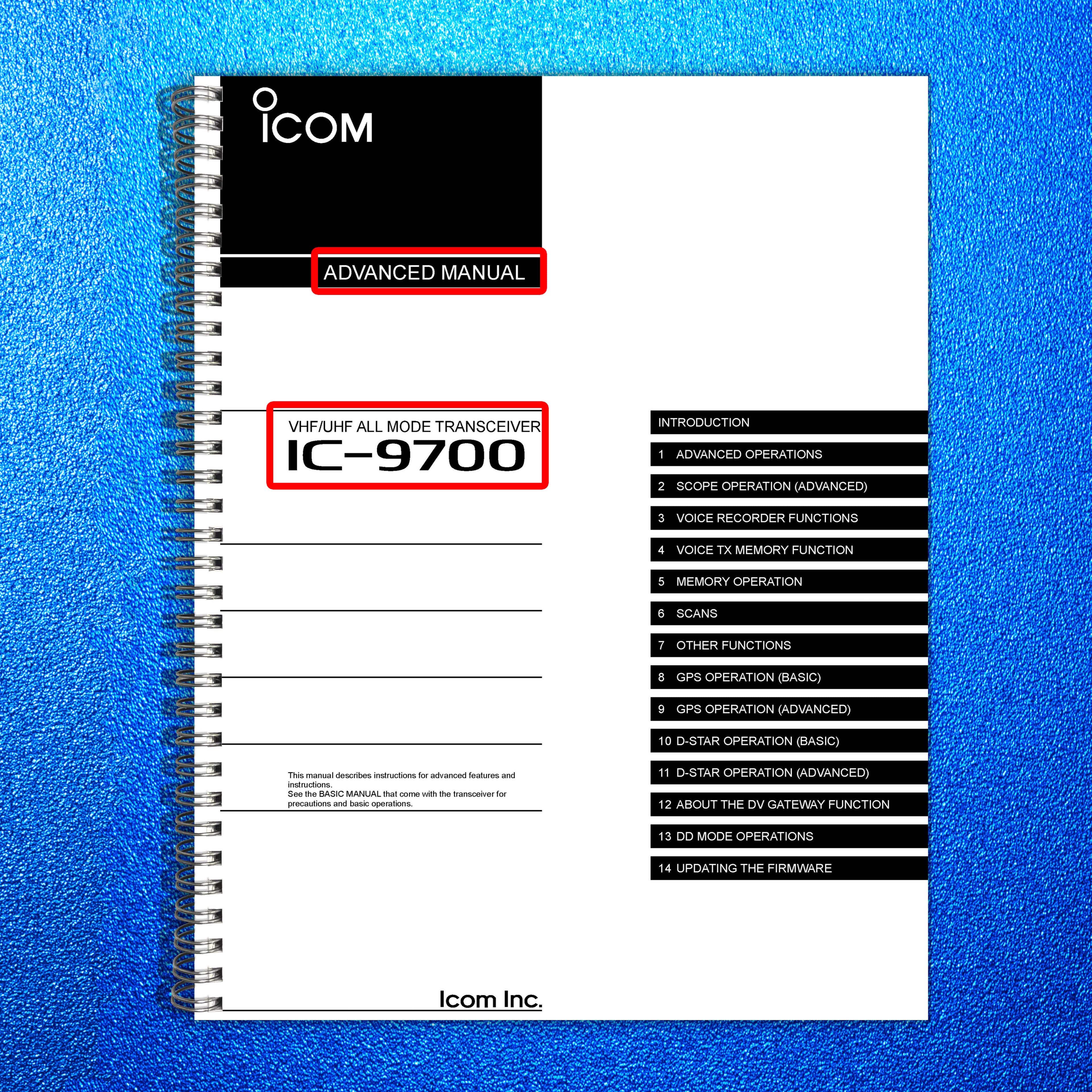 iCOM IC-9700 Advanced Manual - STEEL WIRE BOUND - PROTECTIVE COVERS