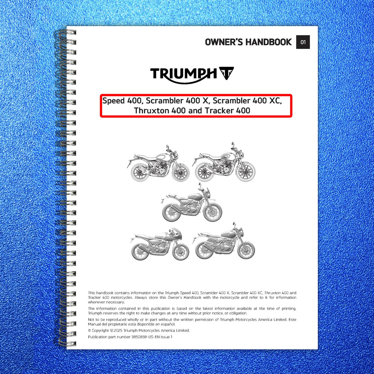 TRIUMPH Speed 400 Scrambler 400 X Scrambler 400 400 400 Owners Manual 2025