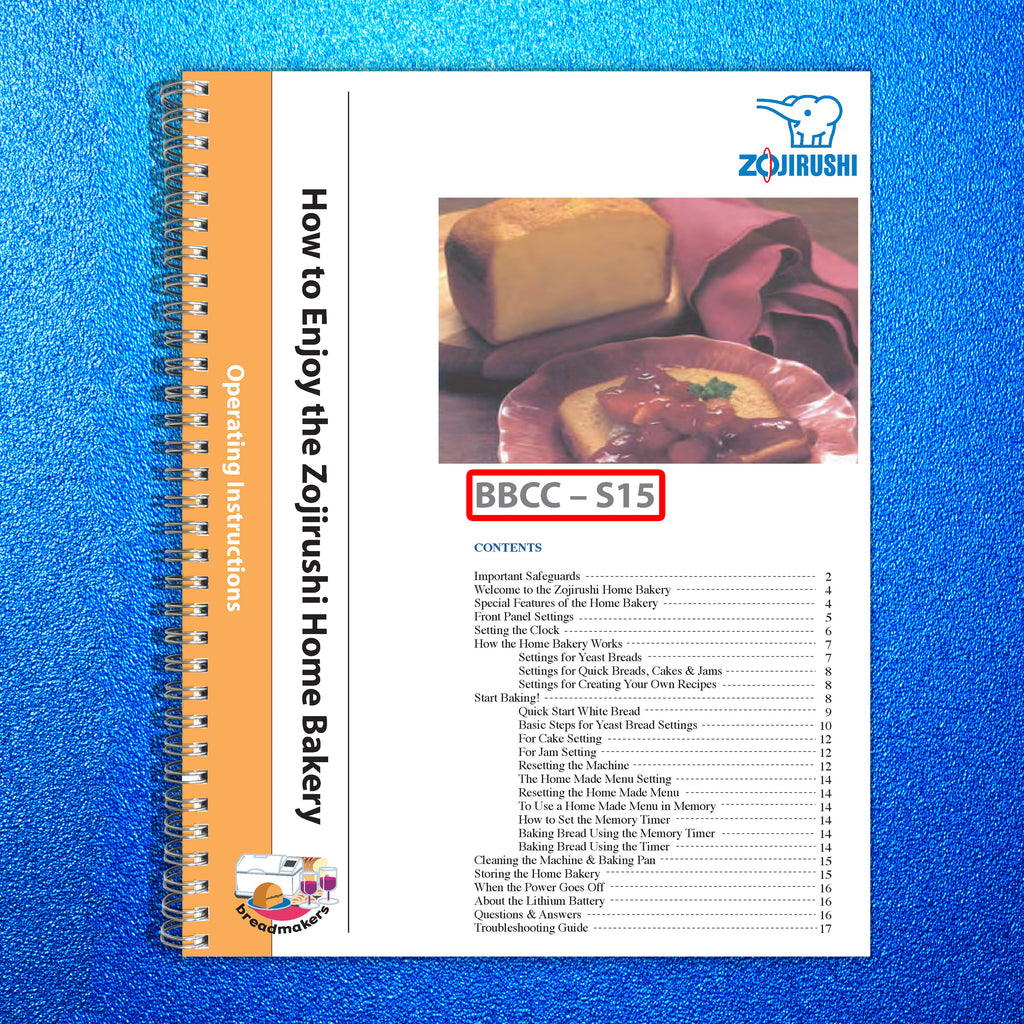 ZOJIRUSHI BBCC-S15 User Manual Owners Instruction Booklet + Lots of Recipes!