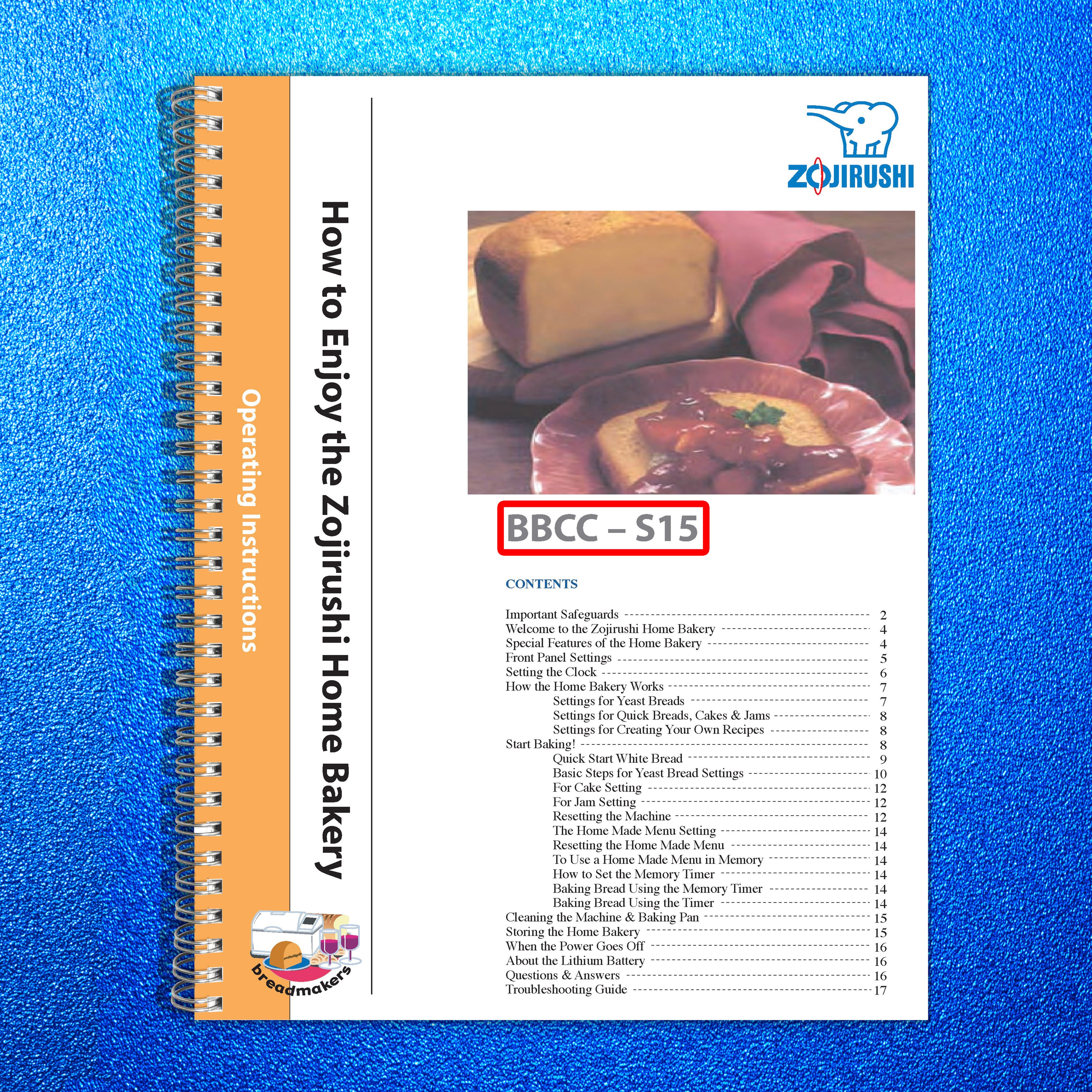 ZOJIRUSHI BBCC-S15 User Manual Owners Instruction Booklet + Lots of Recipes!