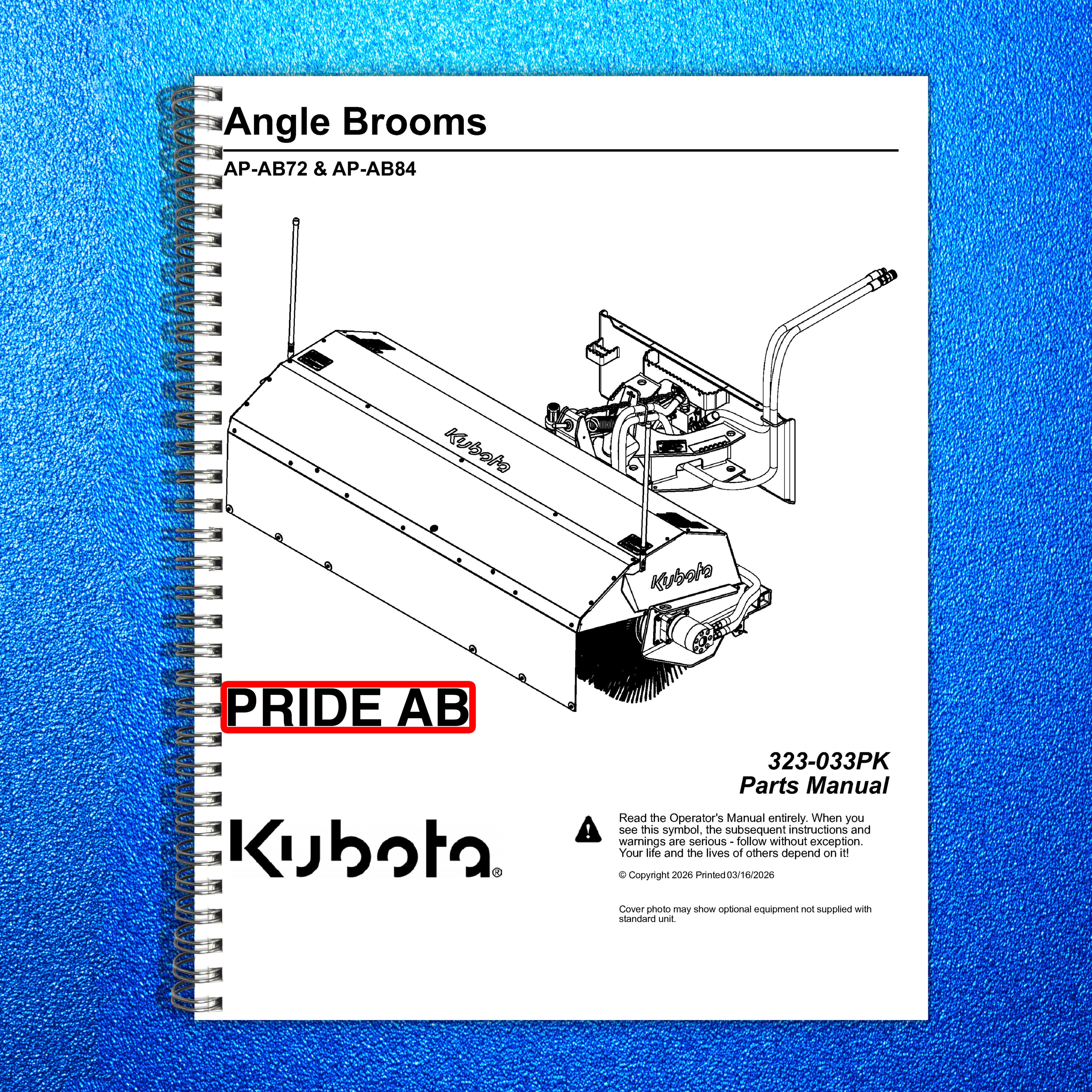LAND PRIDE AB Series Angle Brooms Parts Manual 2026 - WIRE BOUND - TOUGH COVERS