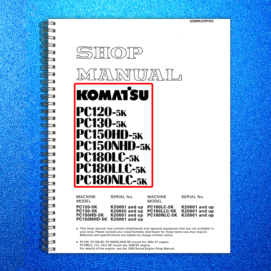 KOMATSU PC120-5K-PC130 PC150 PC180-5K Shop Manual - BOUND - COVERS - XL FOLDOUTS